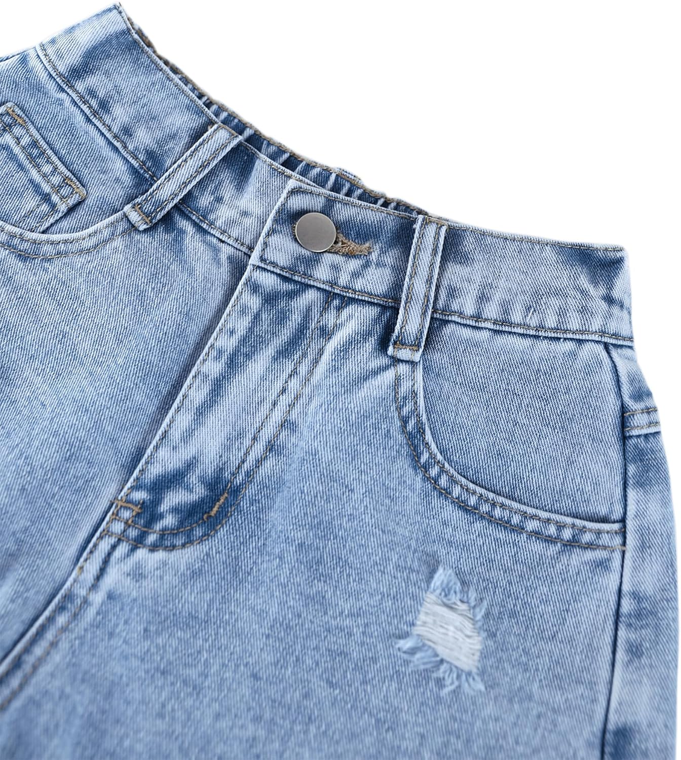 Girls Ripped Jean Shorts Summer Raw Hem Distressed High Waisted Mini Denim Shorts
