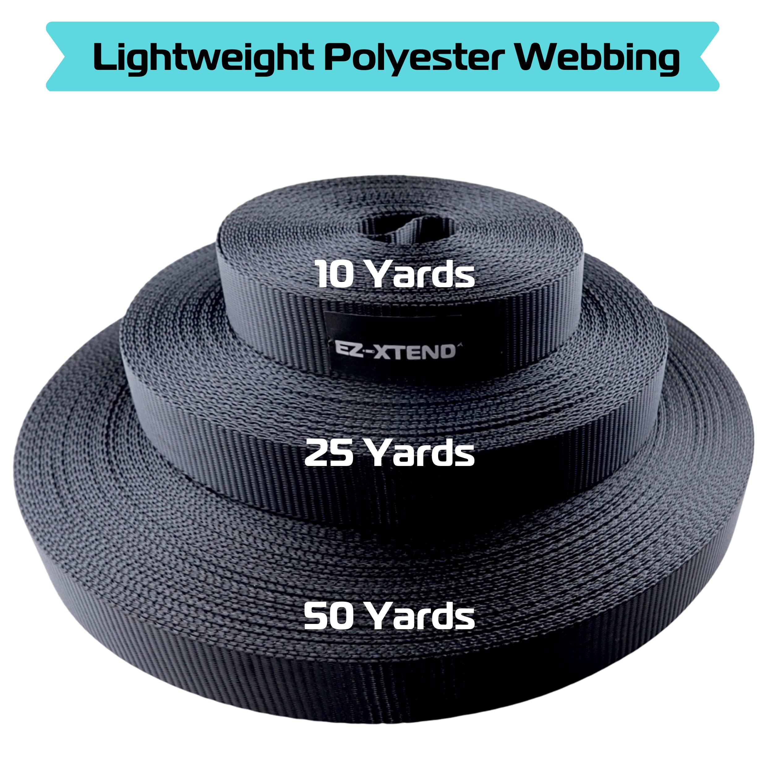EZ-Xtend Polyester 1 inch Webbing - Lightweight Webbing Outlasts and Outperforms Nylon Webbing 1 Inch and Polypropylene Webbing 1 Inch - 2500 Lb. Breaking Strength Polyester Webbing (1