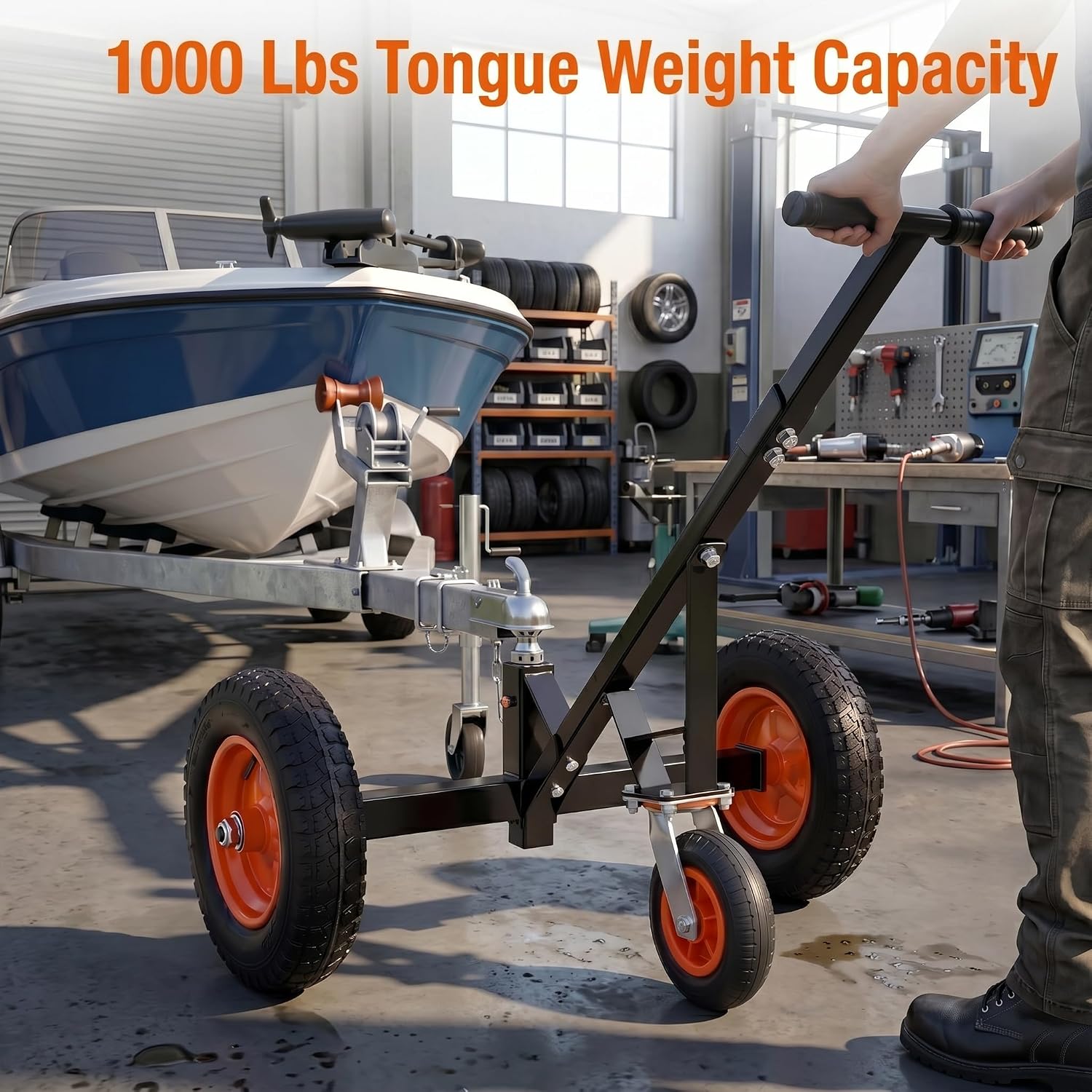 Heavy-Duty Trailer Dolly, 1000 lbs Capacity Trailer Mover with 2-Inch Hitch Ball & 14-Inch Pneumatic Tires, 3-Wheel Manual Tow Dolly for Boat, RV, Utility, and Cargo Trailers (1000lbs)