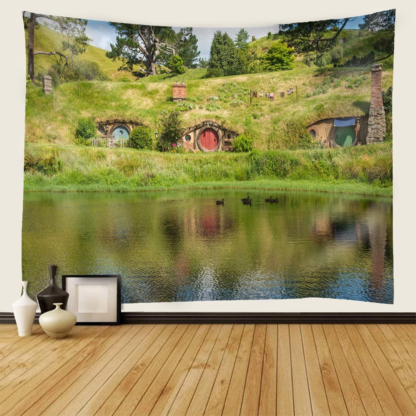 Tapiz de pared para dormitorio, 300 x 256 cm, color verde