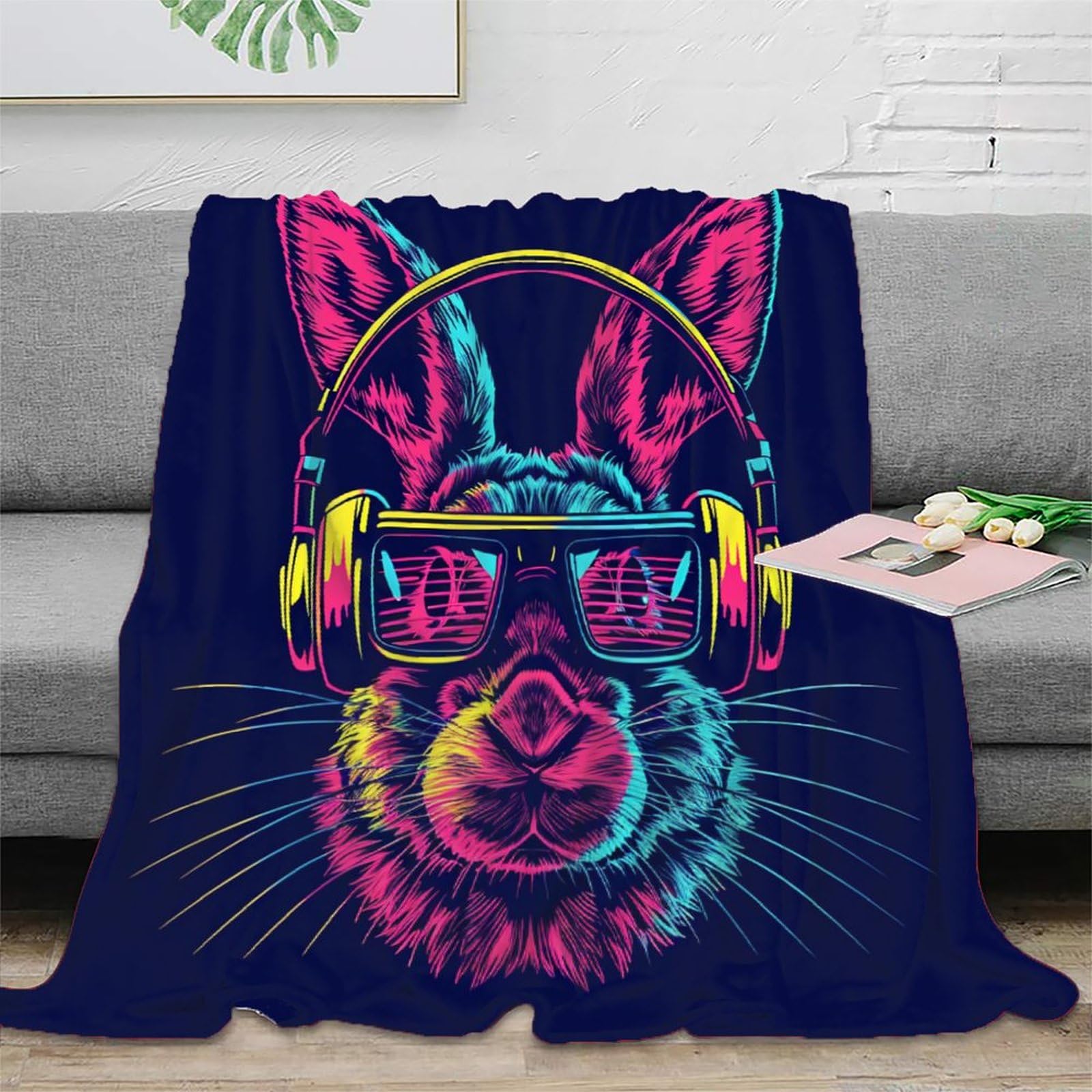 Couverture lapin en flanelle 3D 127x152 cm jeté de canapé
