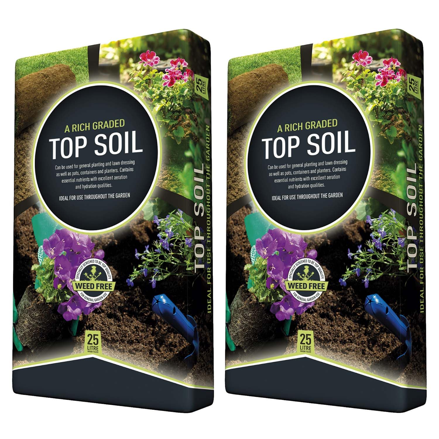 UNIQUE HOME LIVING Top Soil 25L Bag Rich Graded Gardening Soil for Outdoor and Indoor Planting Garden Bed Lawn Soil Weed Free - 2 x Bags