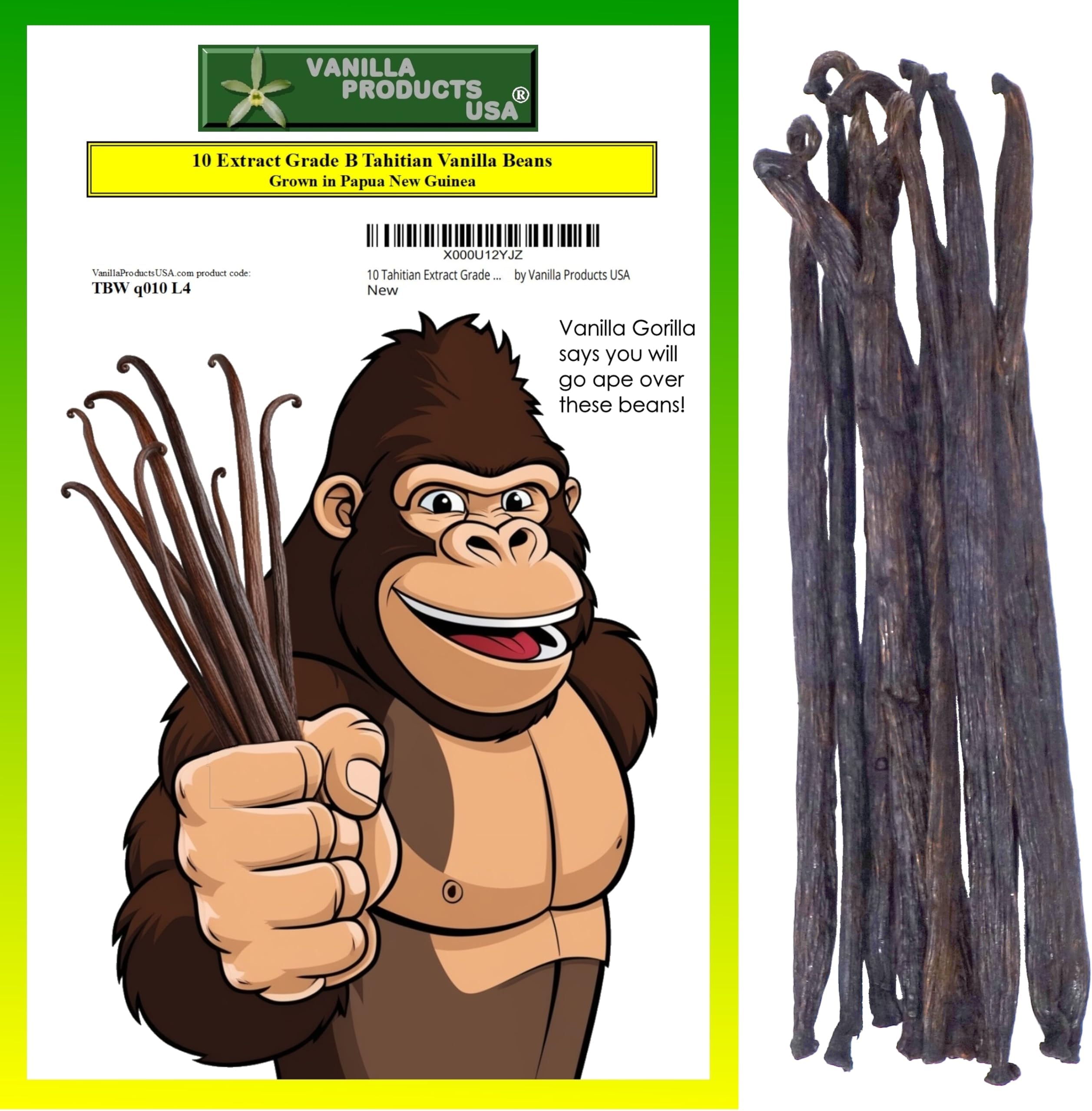 10 Tahitian Extract Grade B Vanilla Beans 4~6" by Vanilla Products USA