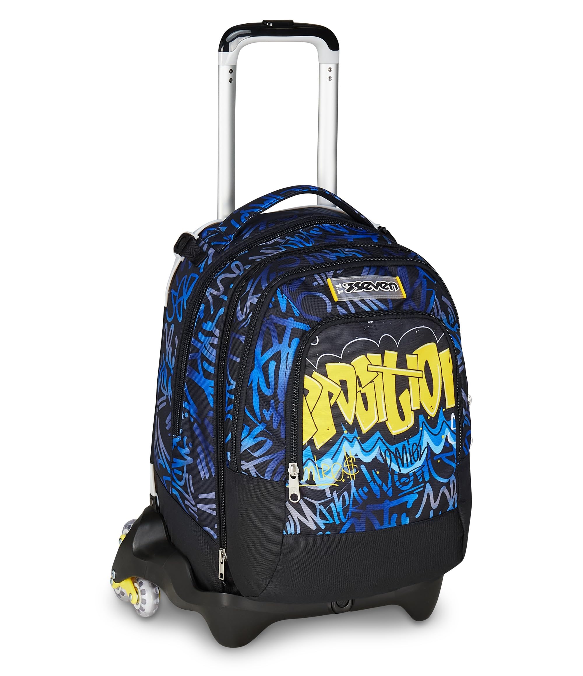 Seven Trolley Scuola Jack 3 Ruote Detach, Blu Giallo, Zaino Con Carrello Sganciabile Da 37 L, Tasca Borraccia, Zainetto Staccabile, Zaino scuola Elementare e Media, Zaino Bambino