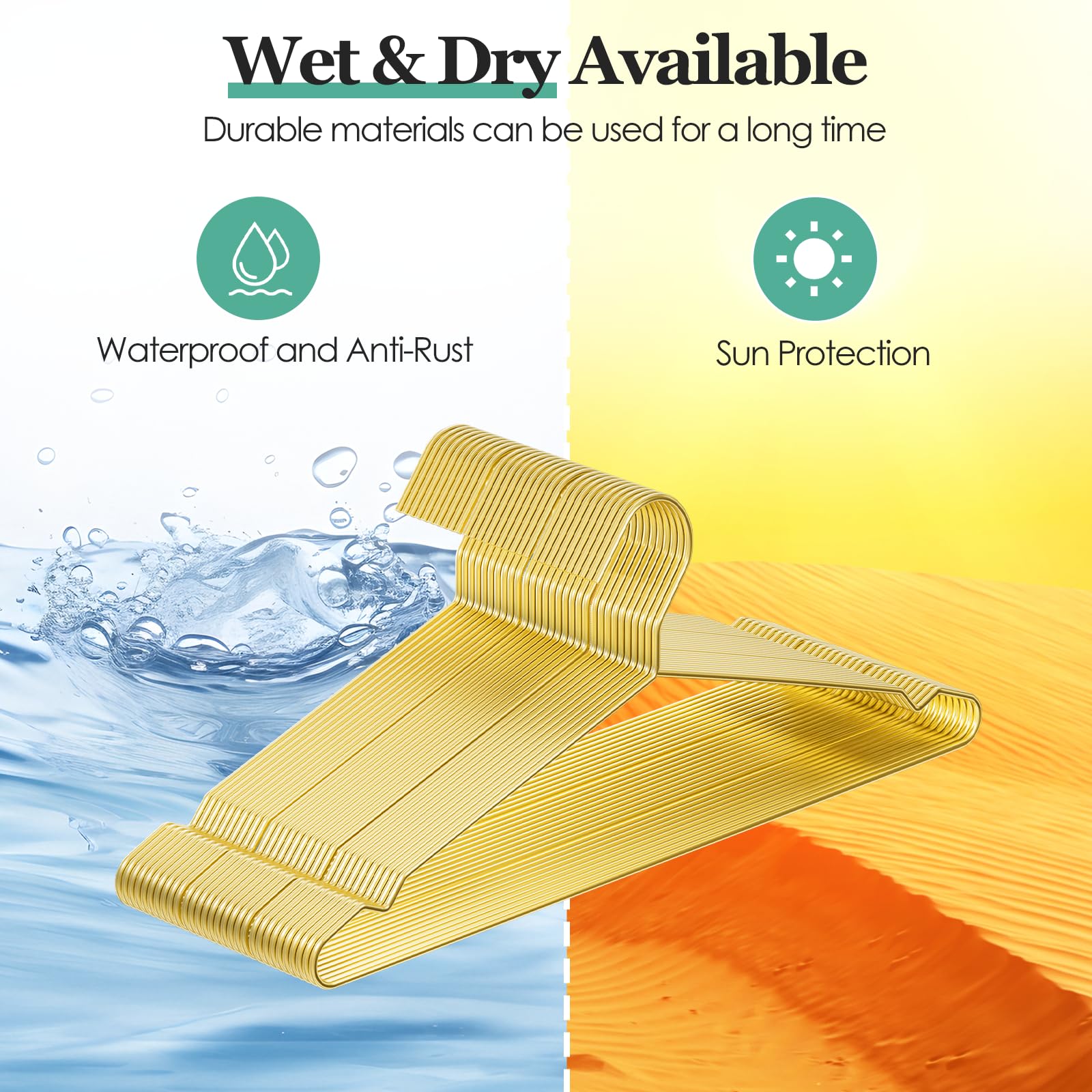 Gold Wire Metal Hangers Bulk  with Notches for Standard Size Coats, Shirts, Suits, Pants, Dresses, Durable, Heavy Duty, Space Saving