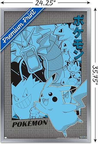Miniatura 3 de Trends International Pokémon - Póster de pared de anime grupal, 34 pulgadas de largo x 22.4 pulgadas, versión enmarcada en plata