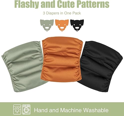 Miniatura 2 de wegreeco Pañales lavables para el vientre para perros machos (patrón elegante), paquete de 3  Pañales lavables para perros machos (negro, negro,