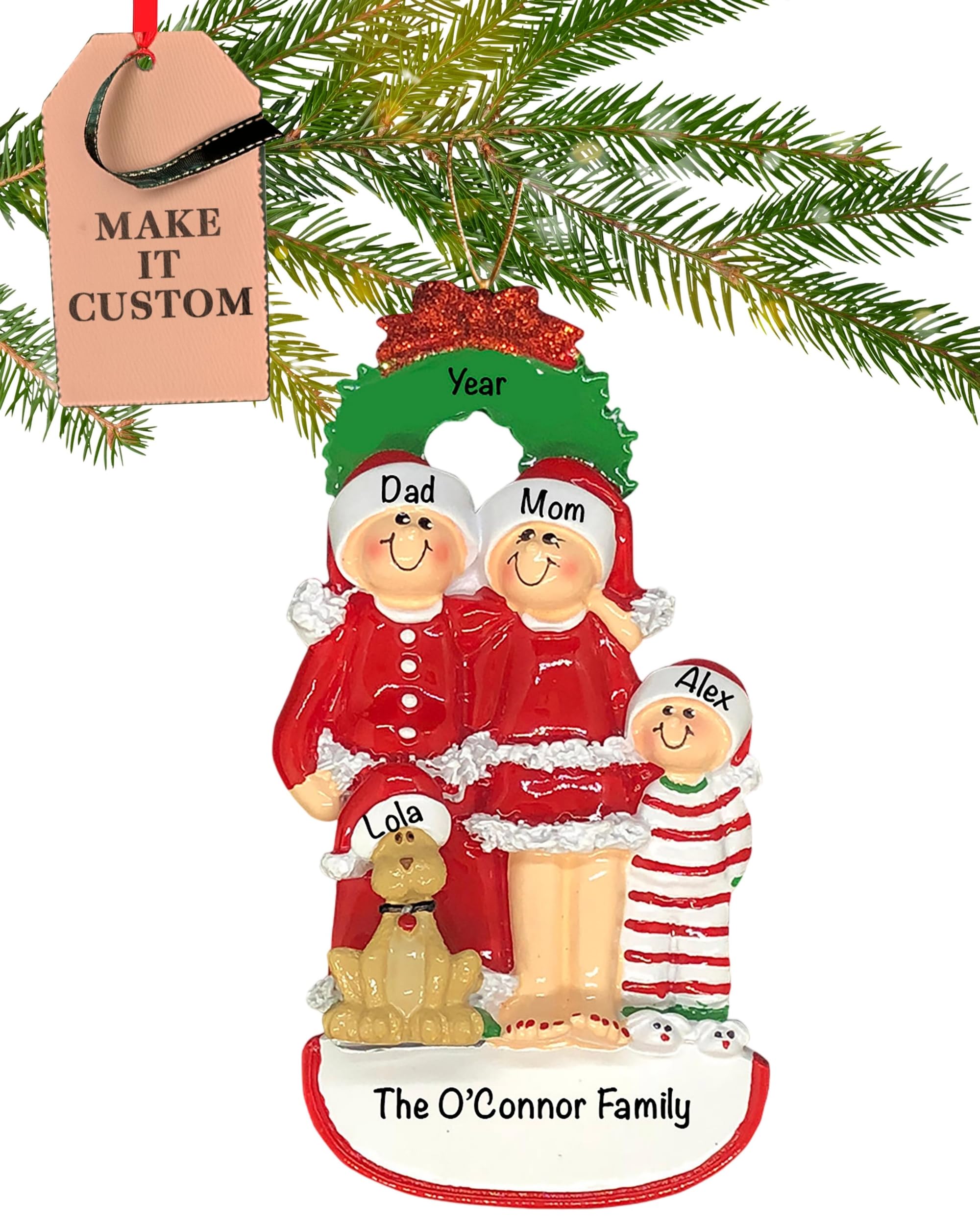 Holiday Traditions Multicolor Personalised Family Of 3 With Dog Ornament 2025 – Fast & Free 24H Customisation – Christmas Ornaments For Tree – Custom Gift Wrapped Pet Keepsake For Dog-Lovers