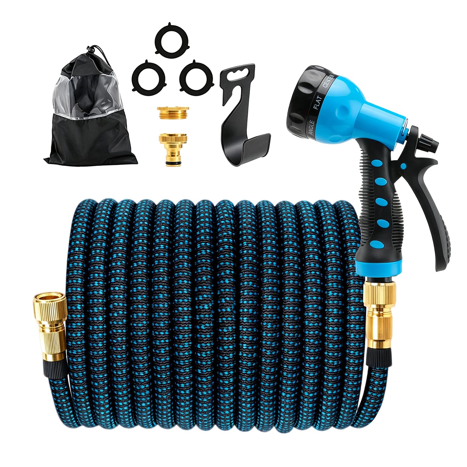 Garden Hose Pipe, Garden Hoses Expandable with 3/4", 1/2" Fittings, Expanding Magic Hose, with 8 Function Spray Nozzle for Gardening, Washing & Cleaning(Blue)