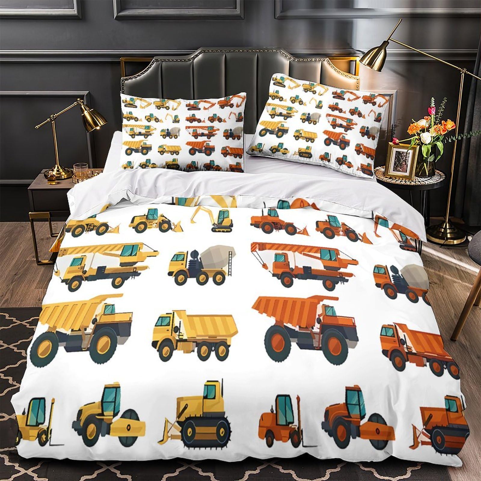 Linge de lit vehicles de chantier pour une chambre d'enfant aventureuse avec housse 220x240