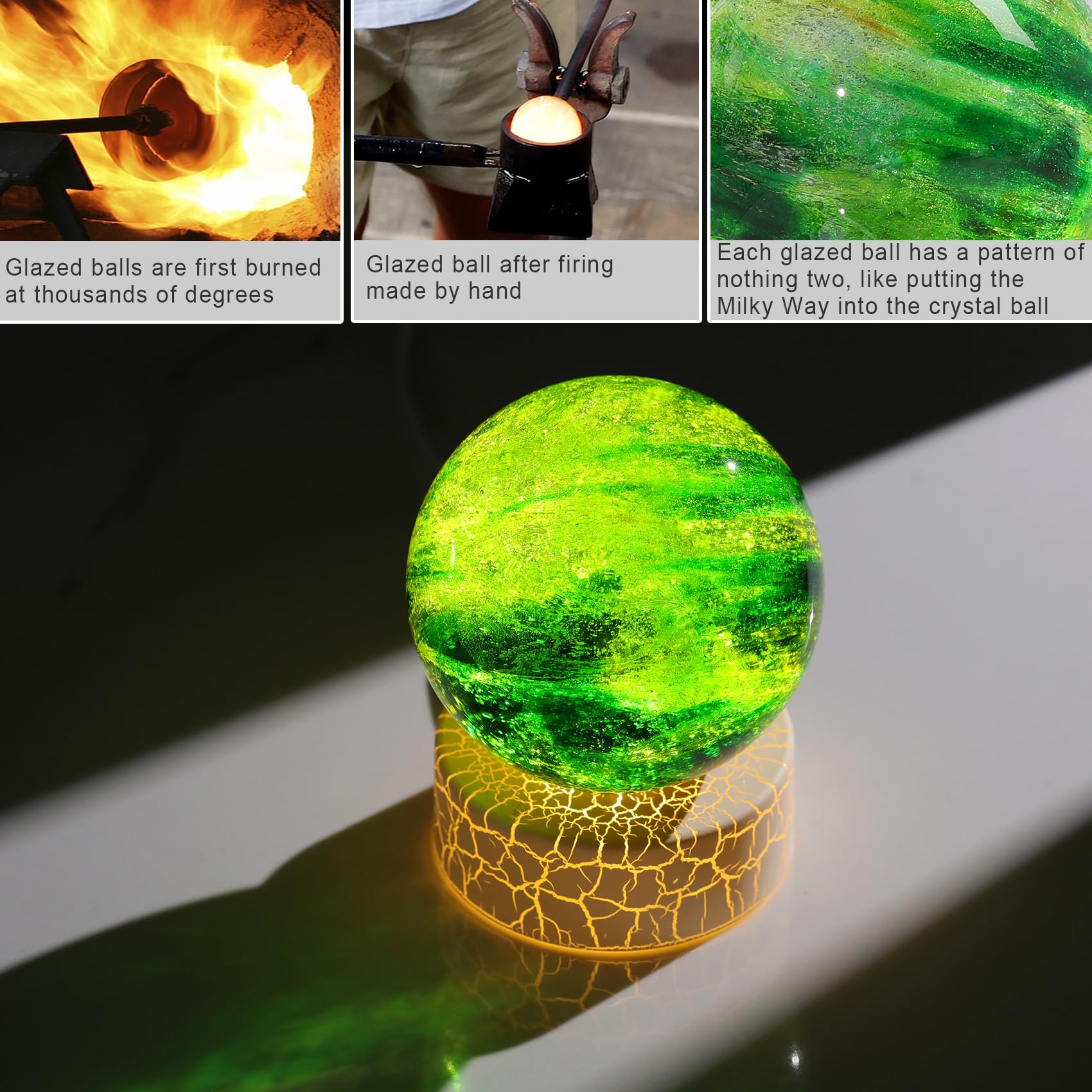 Movdyka Handmade 3.15" Crystal Ball Gifts for Man Cosmic with Warm Night Lights Blown Natural Witchcraft Crystal Meditation Sphere for Women Astronomy Ornament for Home Decor (Green) - Image 2