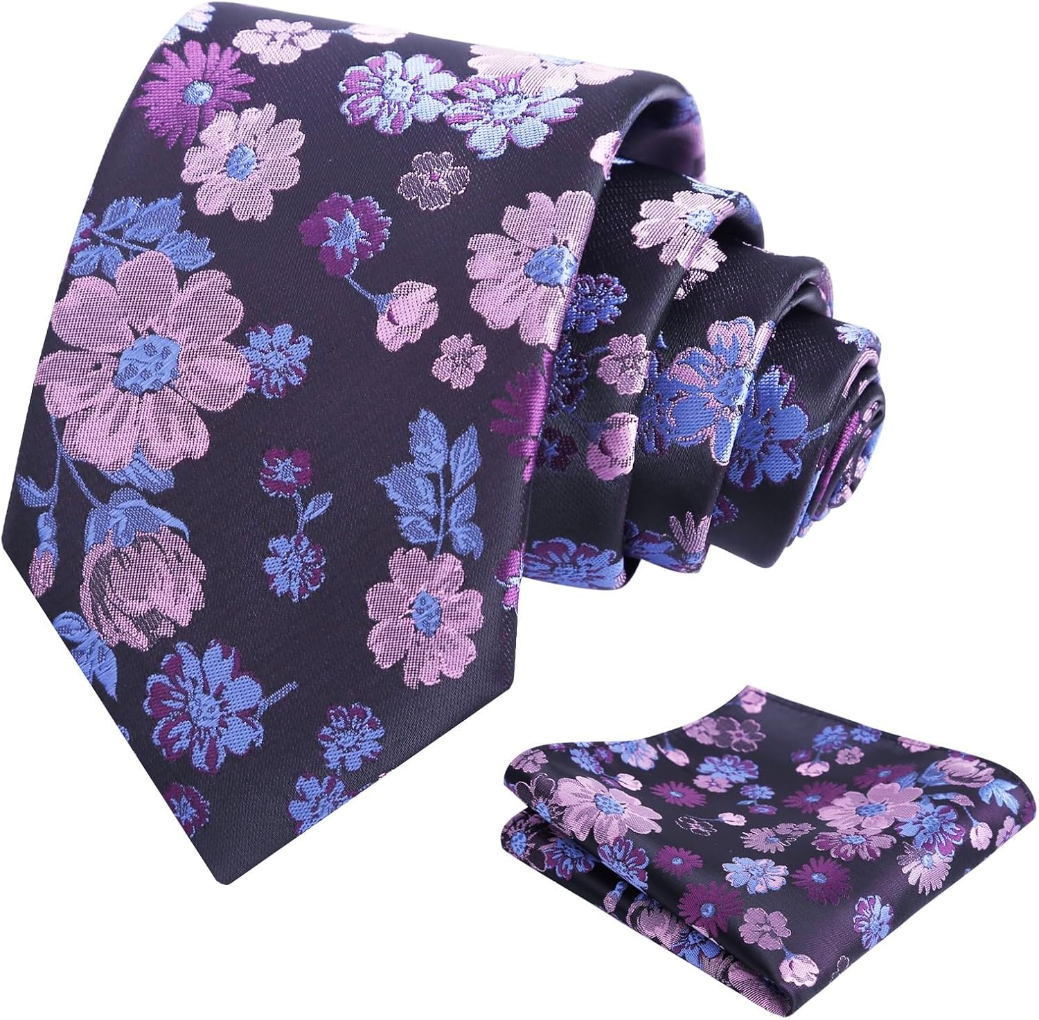 Alizeal Mens 3.15'' Natural Flower Pattern Tie with Floral Pocket Square Set