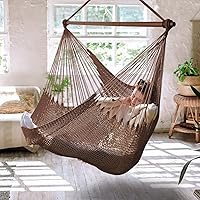 Vista 13 de Hamaca de columpio caribeña mejorada con barra metálica desmontable, hamaca grande, silla de columpio XL con cuerda para colgar