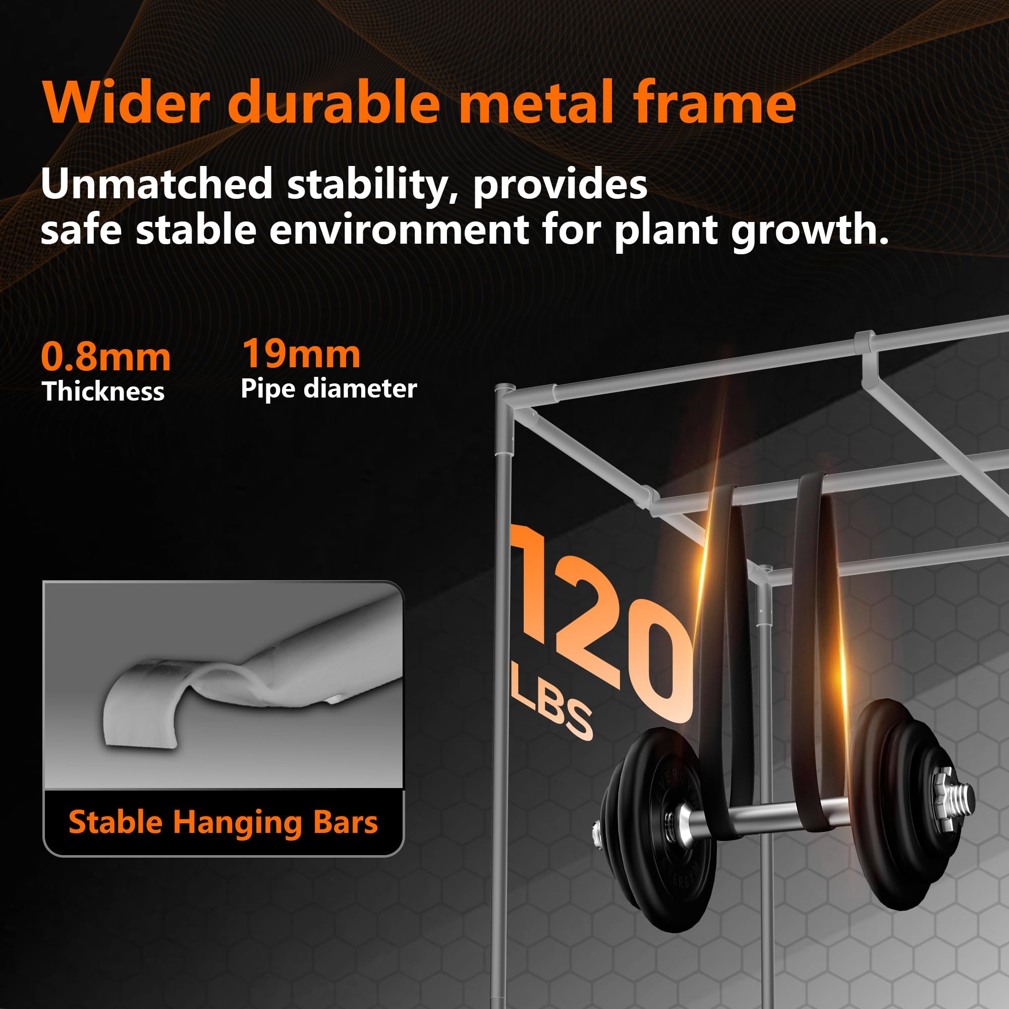 Tienda de campaña de crecimiento de 100 x 100 x 200 cm, camuflaje 600D Oxford Grow Tent con capa reflectante de poliéster, tubos de acero de 19 mm, ventanas de ventilación, suelo extraíble, tienda de