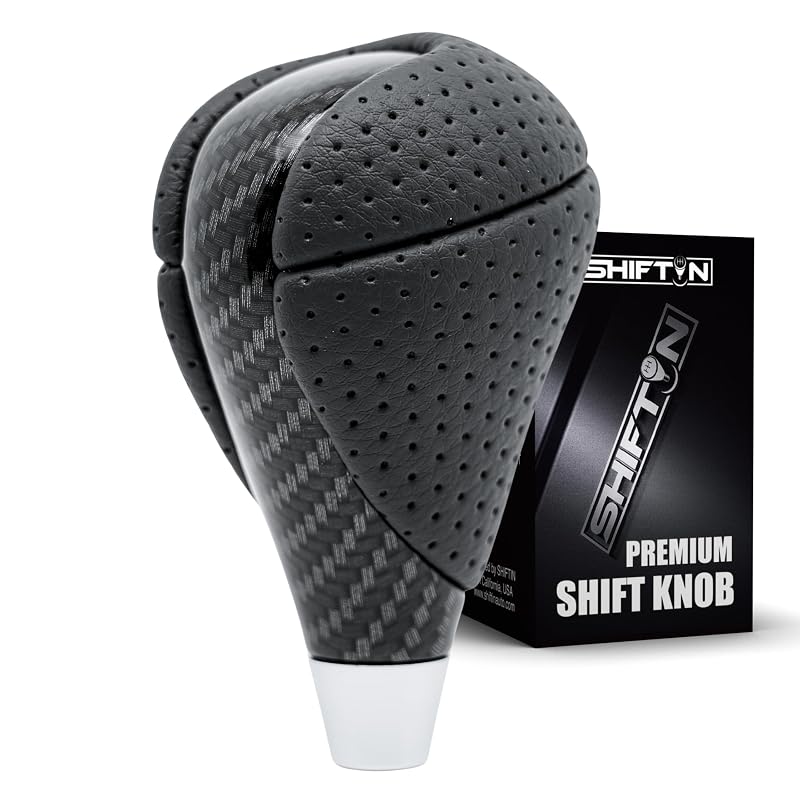 Manopla de Câmbio SHIFTIN para Lexus e Toyota, Couro Preto Perfurado com Padrão de Fibra de Carbono, Rosca M8 x 1,25