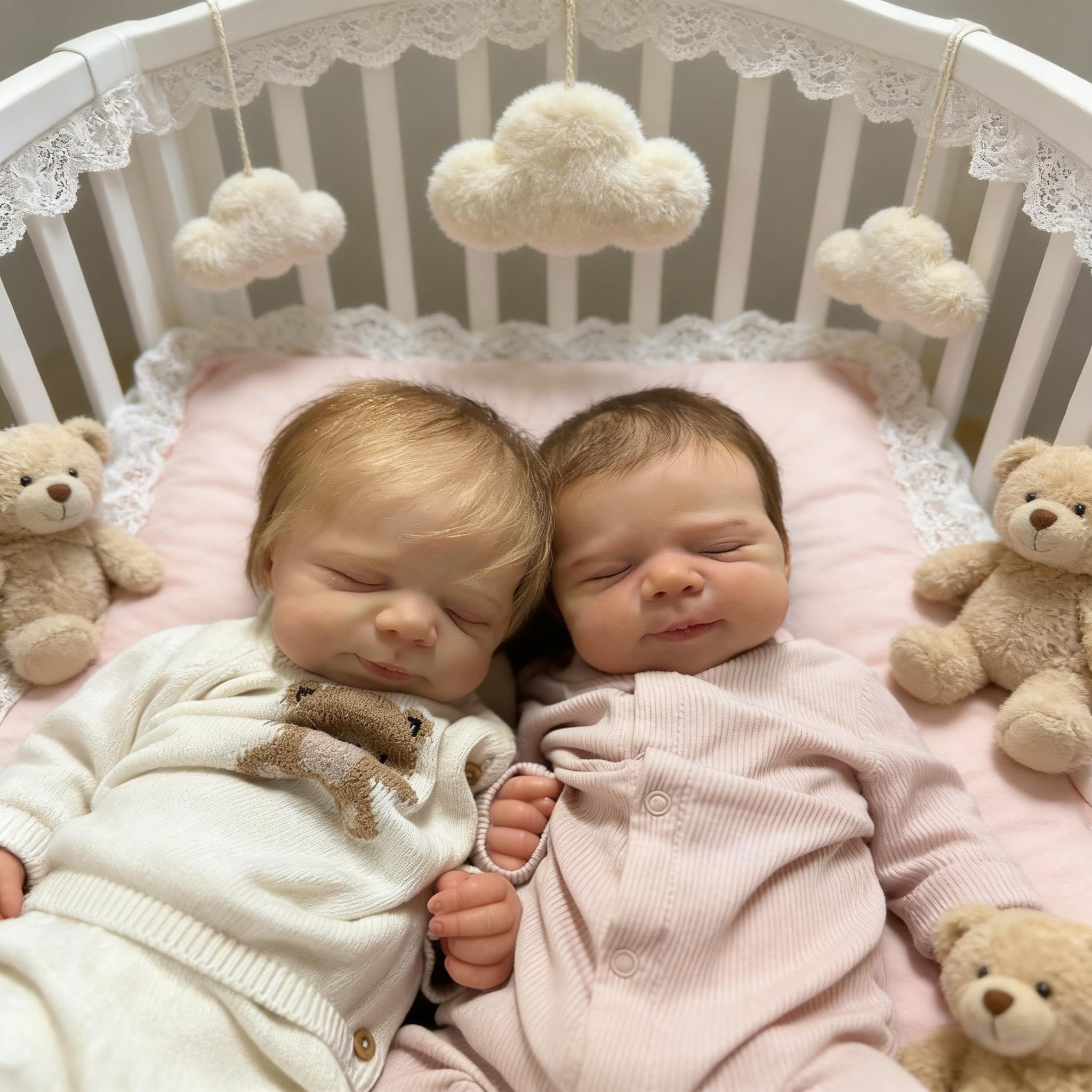 Reborn Babypuppen Silikon Ganzkörper Zwillinge Mädchen 18 Zoll Realistische Babypuppe Weiches Vinyl Lebensechte Neugeborene Babys Puppe, Real Life Silikon Babys Zwillinge Puppen für Kinder