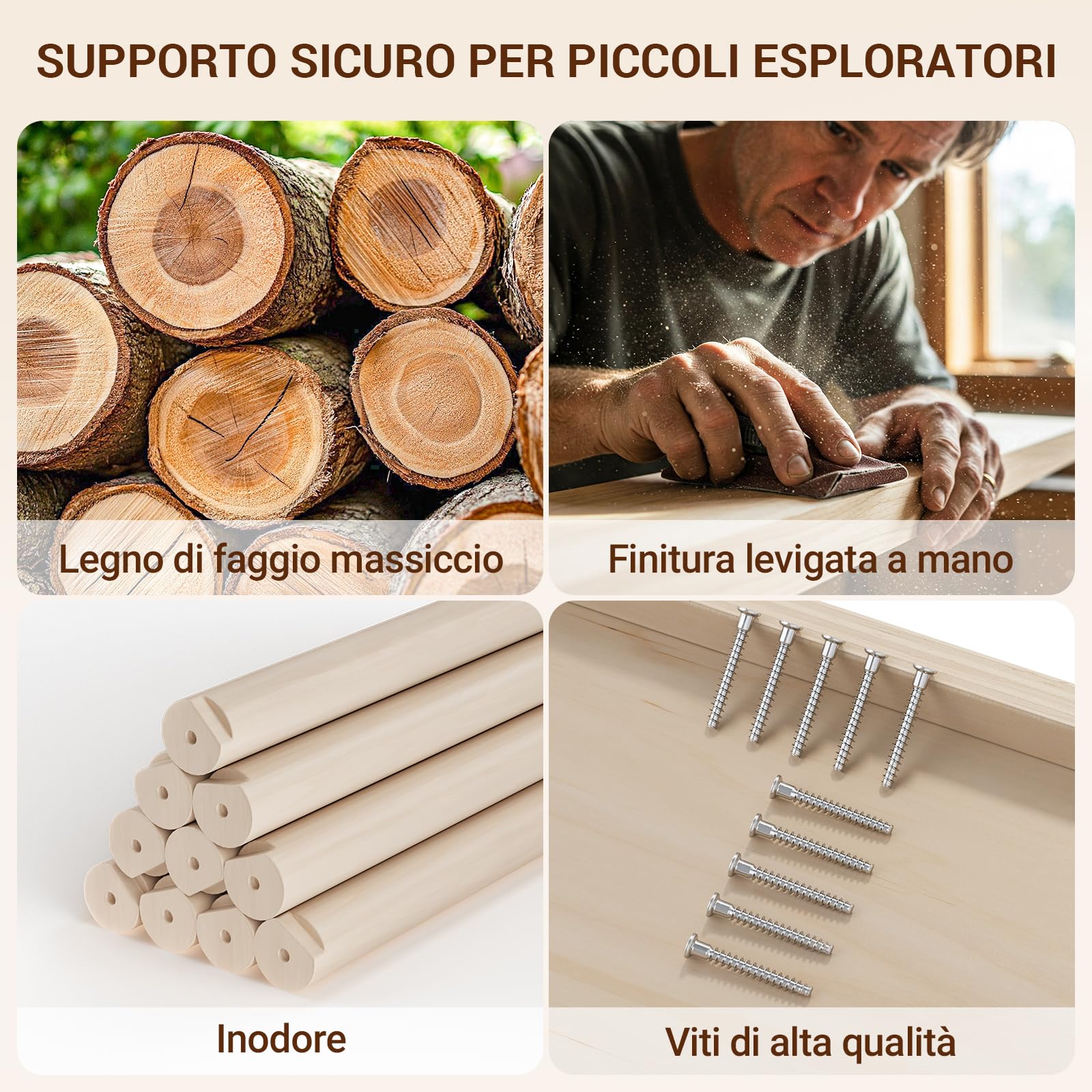 COSYLAND Set da Arrampicata per Bambini 8 in 1 – Triangolo Pikler Grande Regolabile con Scivolo, Arco e Rampa | Palestra Montessori da Interno Pieghevole 18M–6A (Naturale)