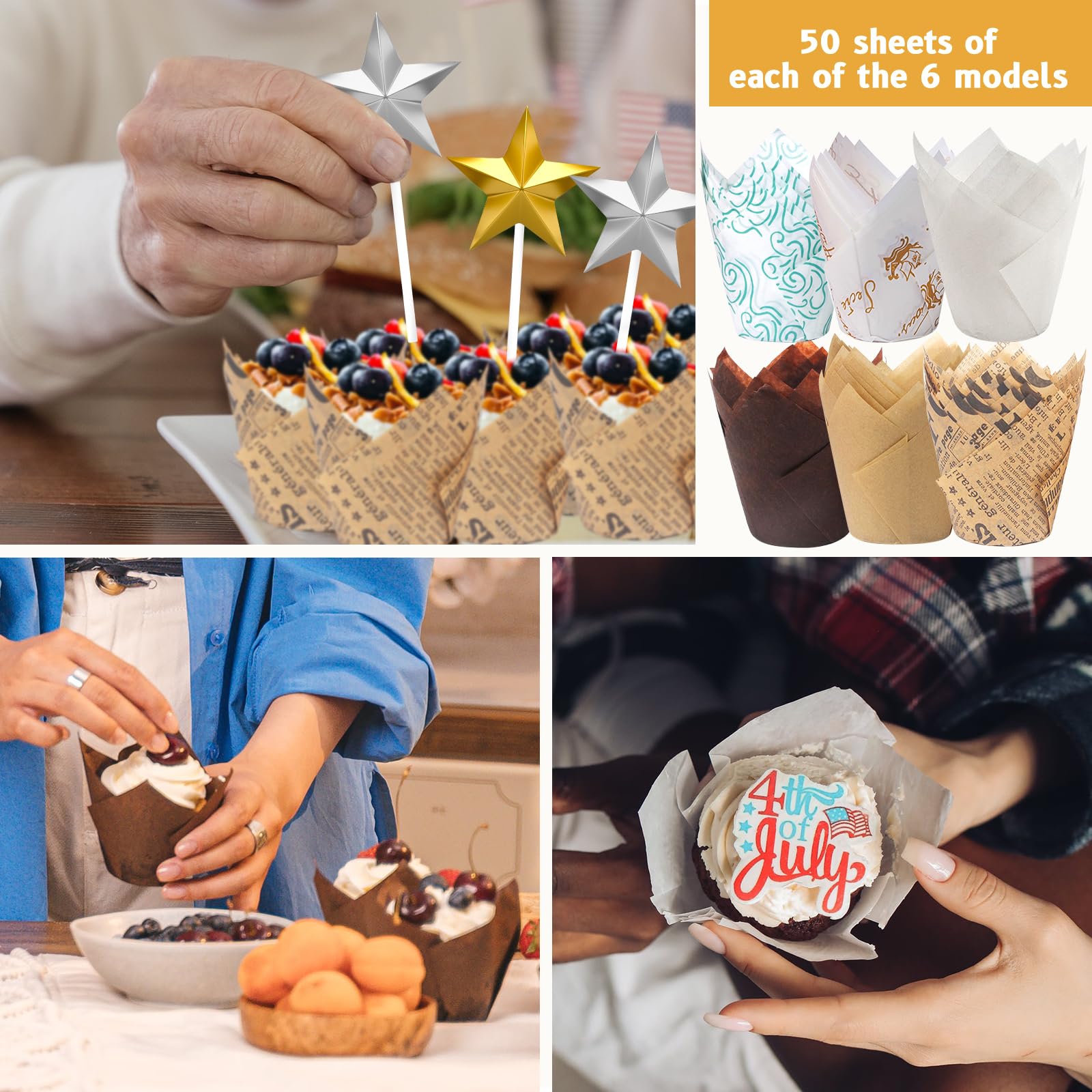 300 Pezzi Pirottini di Carta per Cupcake,Pirottini per Muffin Carta,Pirottini da Forno Olio-Prova,per Cuocere,Presentare e Regalare dolcetti,per Muffin,Torte,Budini,Focaccine,Gelati