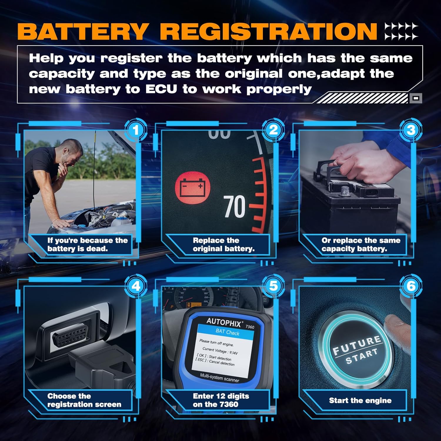 AUTOPHIX 7360 Battery Registration Steps