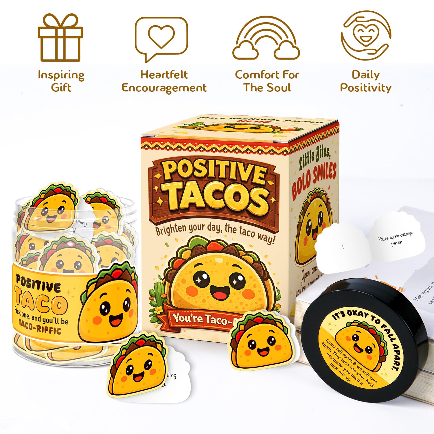 Positive Taco Cards Jar, Affirmation Cards For Women, Tacos Lovers - Welcome Back To School Gifts - 60 Emotional Support Taco Tuesday - Encouragement Gift for Womens, Coworker - Unique Birthday Gift