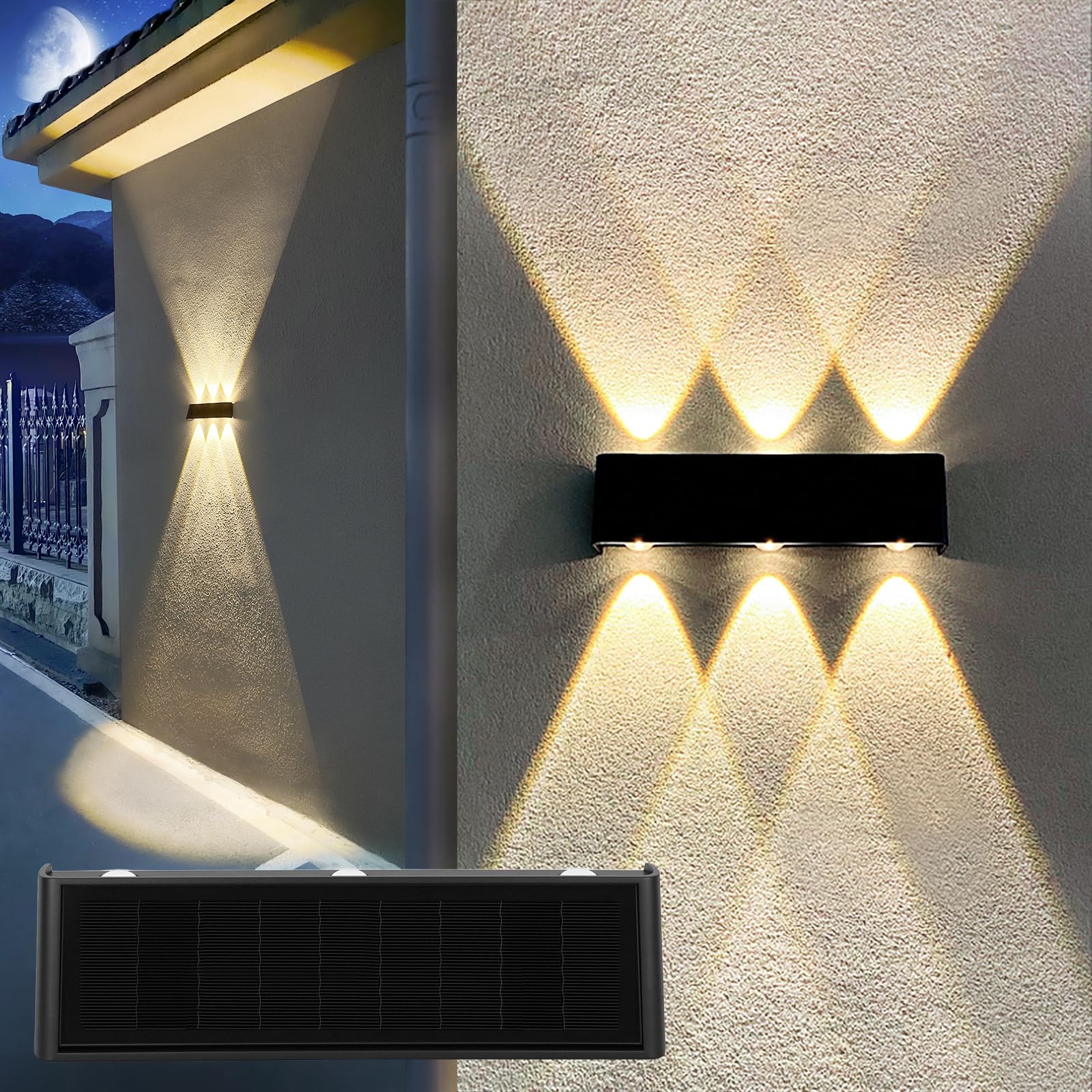 Solar Wall Lights Outdoor Waterproof Aluminum Sconce Up and Down 3000K LED Waterproof Solar Lights for Outside, Porch, Garage Door
