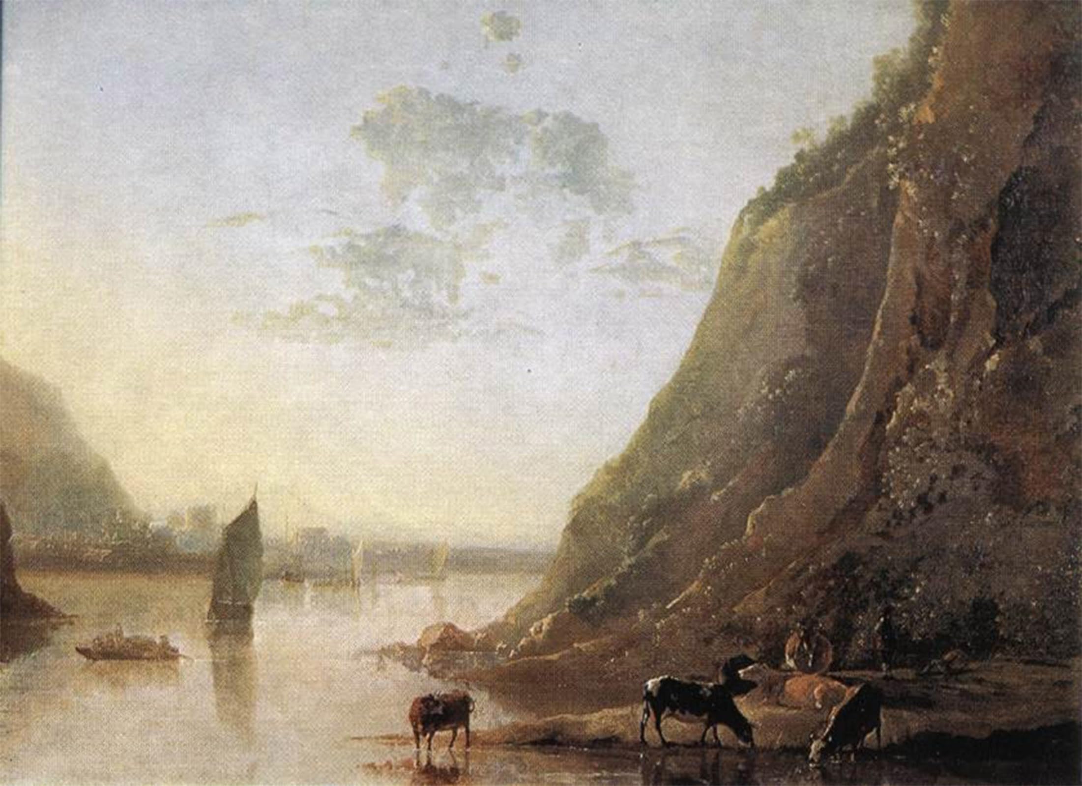 SERENDIPITP Abstract Painting Mural Print Picture Wall Decor Painting River-bank with Cows by Aelbert Cuyp Vintage Wall Artwork for Home Decor 60x90cm
