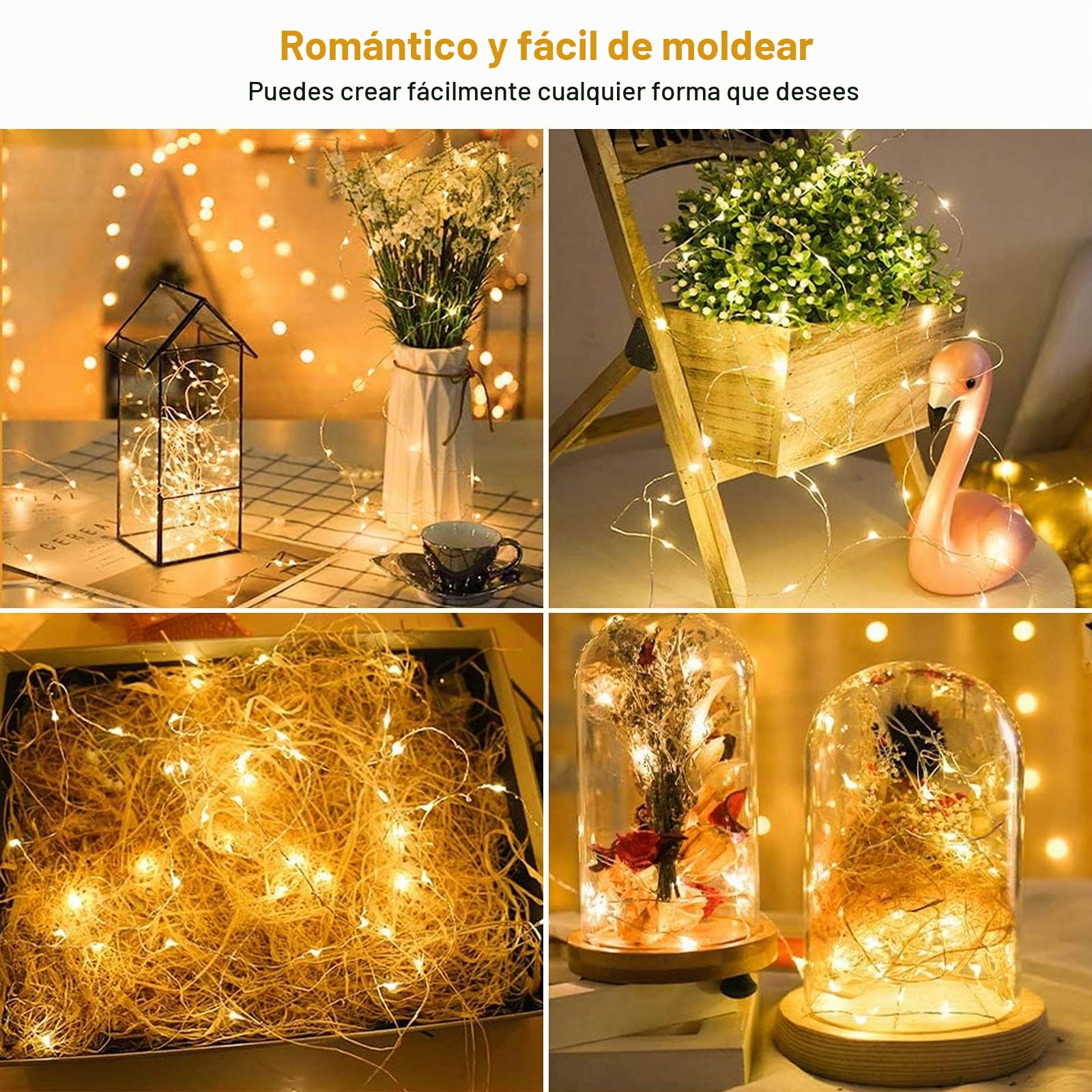 Suright Guirnalda Luces, 2 x 12M Luces LED Pilas Impermeable Exterior Interior, 120 LED Cadena Luces LED Decoración para Navidad Guirnalda Jardín Habitación Terraza Pared Cortina - Amarillo Cálido