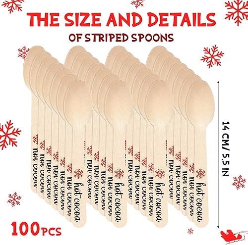 Miniatura 2 de Umigy 100 cucharas de madera desechables de 5.5 pulgadas, cucharas de madera desechables de Navidad con patrón de cuchara de madera para chocolate
