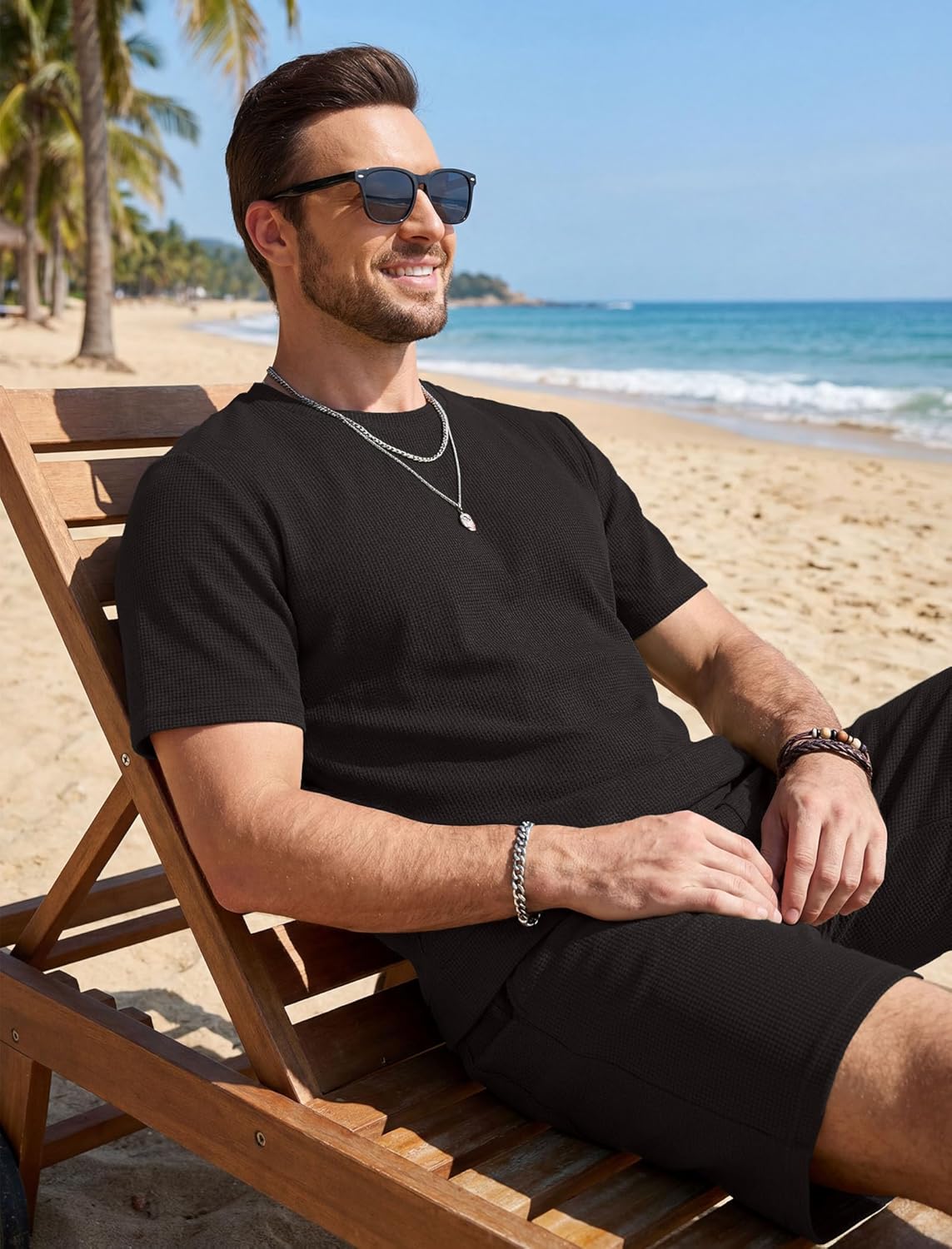 COOFANDY Men's Cotton Waffle 2 Piece Outfits Casual Short Sleeve Shirts and Shorts Set Summer Jogging Tracksuit Lounge Sets - Image 5