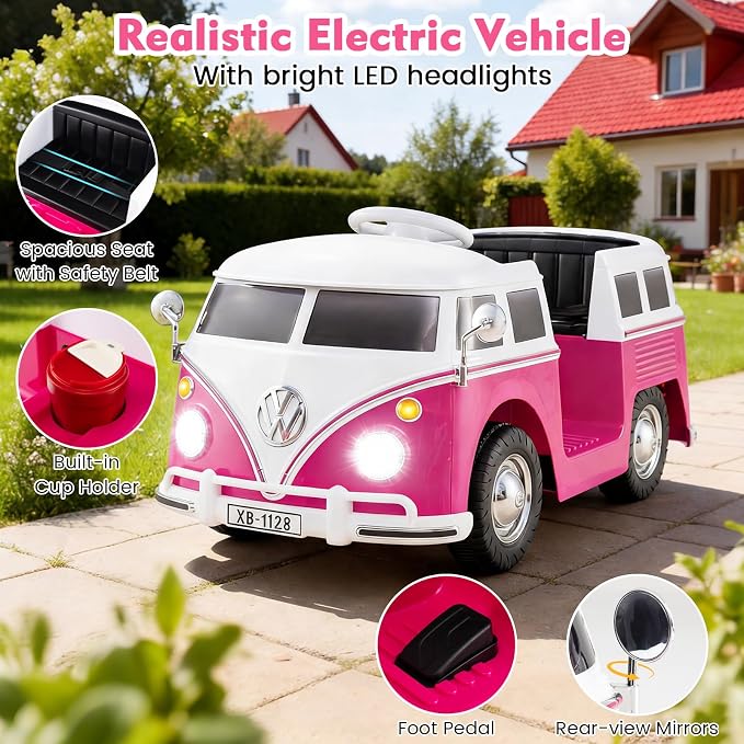 Carro eléctrico para niños Costzon VW Bus 12V rosa miniatura 5
