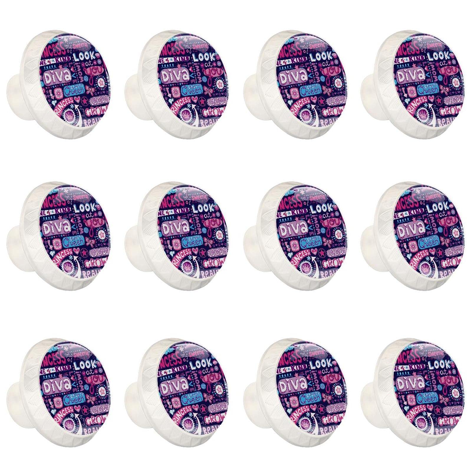 Boutons de placard violet princesse 12pcs poignée de meuble tiroir et armoire de cuisine