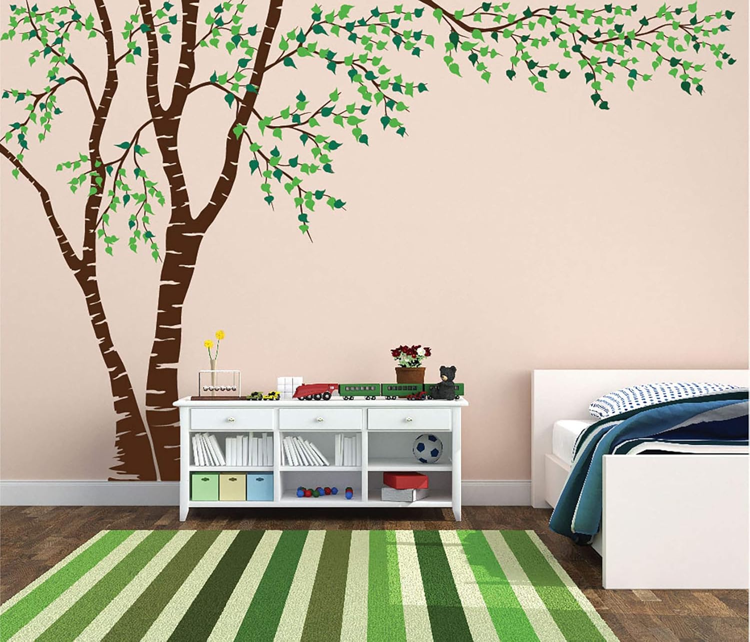 Birch Tree Forest Canopy Blowing Leaves Vinyl Wall Decal #1376 (Custom - Contact US, 84" Tall x 130" Wide Left to Right)