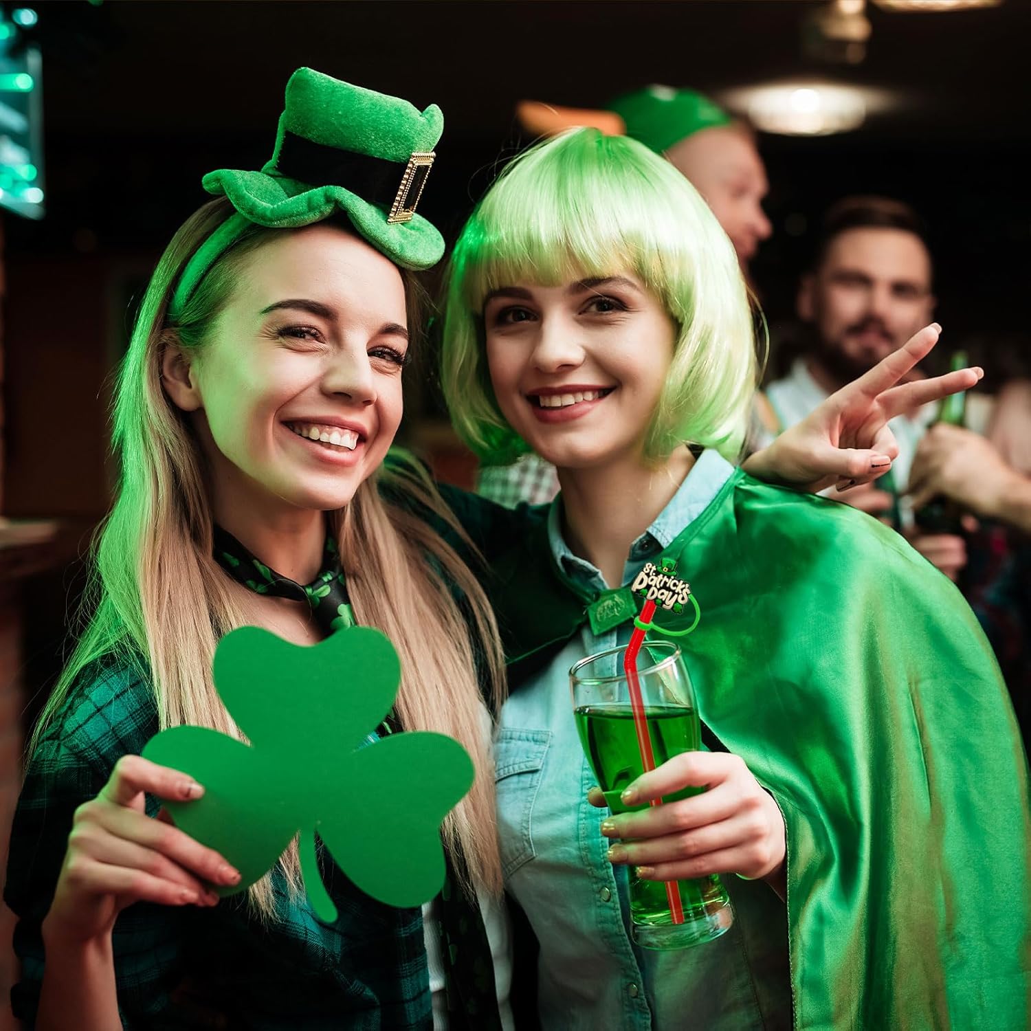 10Pcs St. Patrick's Day Straw Cover Cap for Stanley Cup Cute Shamrock Hat Gnomes Pattern Reusable Silione Straw Toppers Irish Green Straw Topper Straw Covers for St Patricks Day Gifts（10mm） - Image 5