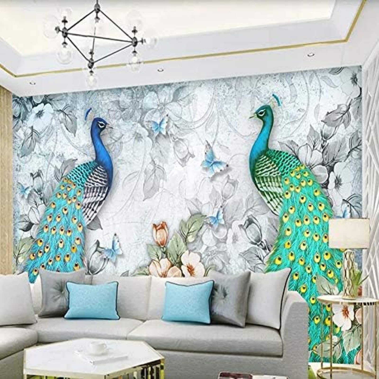 Papier peint 3D paons murale 150x105 cm intissé pour salon