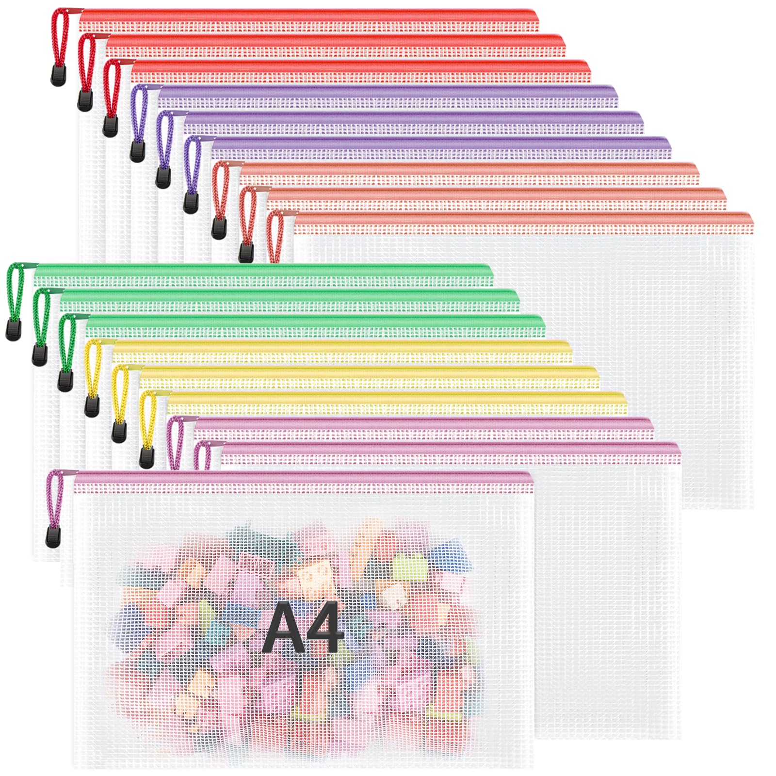 Bolsas de plástico para archivos A4 impermeables con cremallera para organizar documentos 7