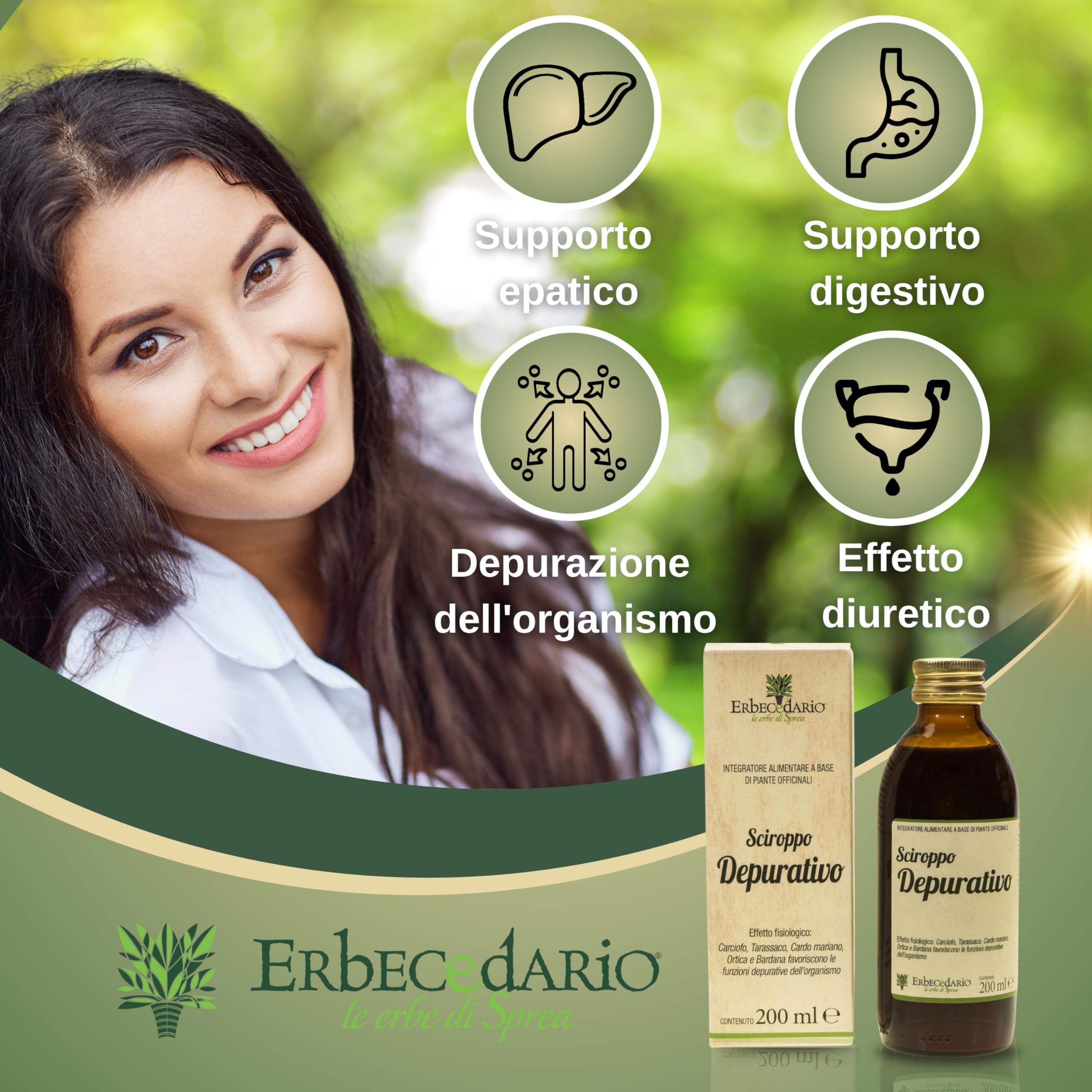 Sciroppo depurativo fegato 200ml con tarassaco, carciofo e cardo mariano 1160mg di attivi per dose giornaliera, Detox fegato e intestino elimina le tossine in eccesso - Made in Italy