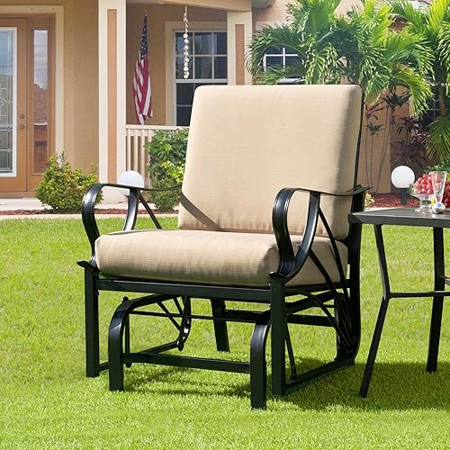 Miniatura 2 de Giantex Mecedora para patio, mecedora para exteriores con cojín grueso, marco de metal rociado, reposabrazos curvado, silla oscilante para jardín,