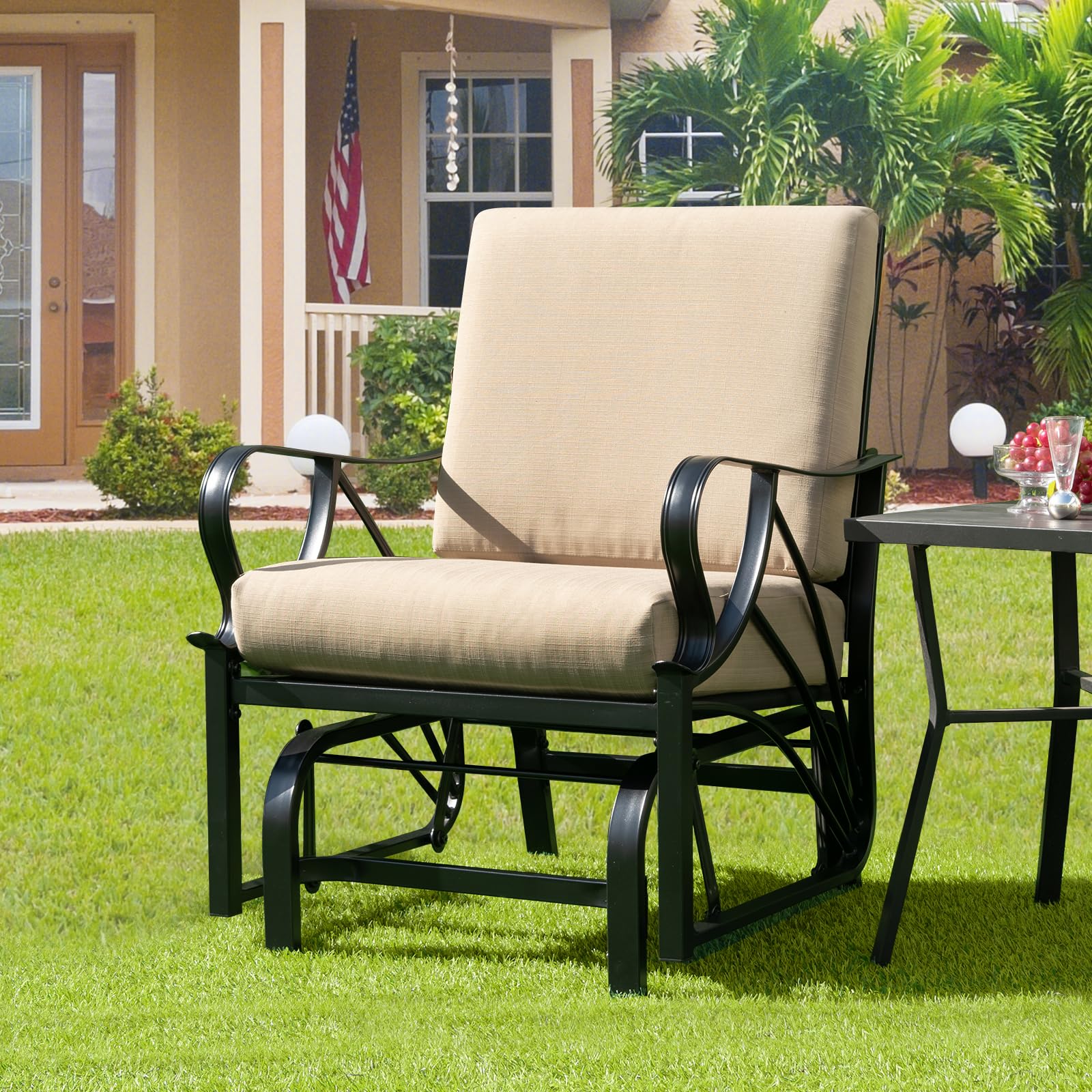 GIANTEX Poltrona a dondolo in metallo con cuscino, sedia a dondolo per adulti, struttura robusta, sedia a dondolo ergonomica, per interni ed esterni, per giardino, terrazza, balcone, soggiorno, carico