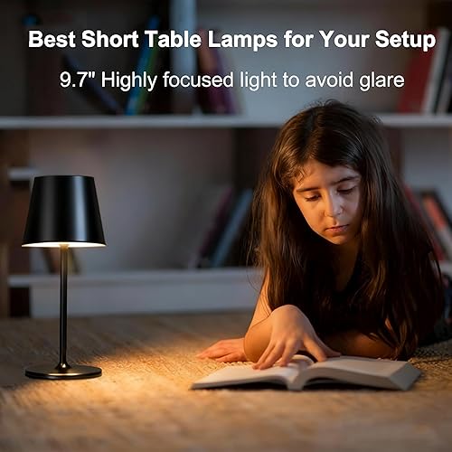 Miniatura 9 de Paquete de 2 lámparas de mesa inalámbricas de metal, 3 alturas ajustables, batería recargable de 5400 mAh, atenuación táctil de 3 colores, lámpara