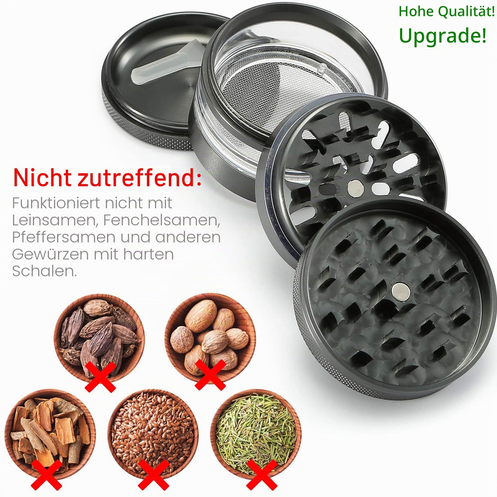 Grinder Crusher Pollen Herb Grinder für Spice,Kräuter,Gewürze,Herb, 4-teiliges Set mit Pollen Scraper
