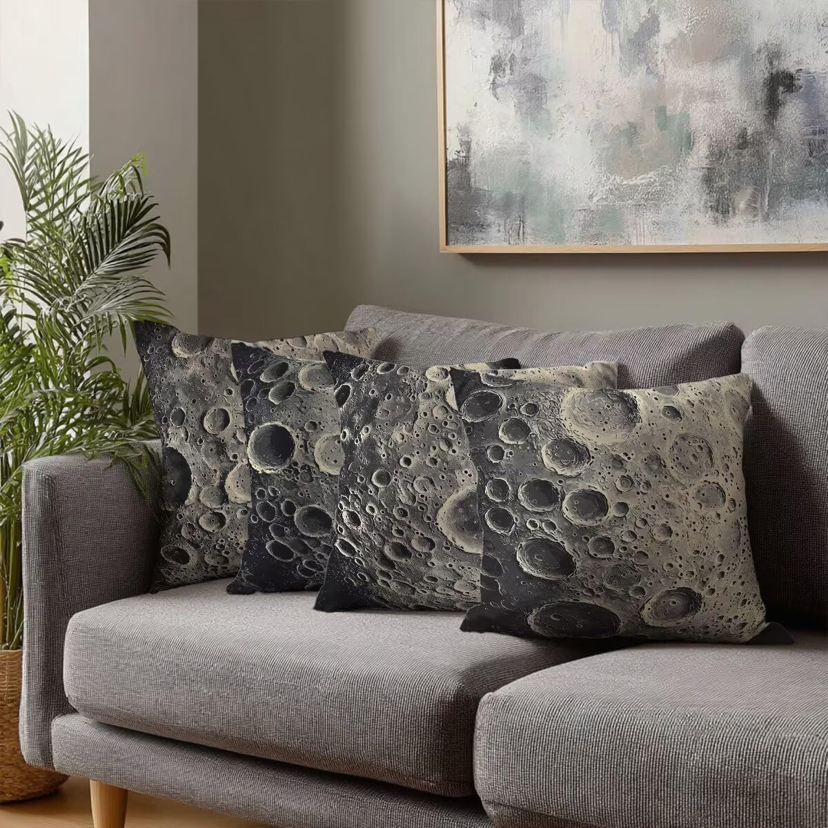 Federe Cuscini Divano 55x55 cm, Grigio Cuscini per Divano, Velluto Federe Cuscino Letto Impermeabili Set da 4, Copricuscini Luna Motivo con Cerniera Invisibile Design per Sofá, Regalo Donna G-49