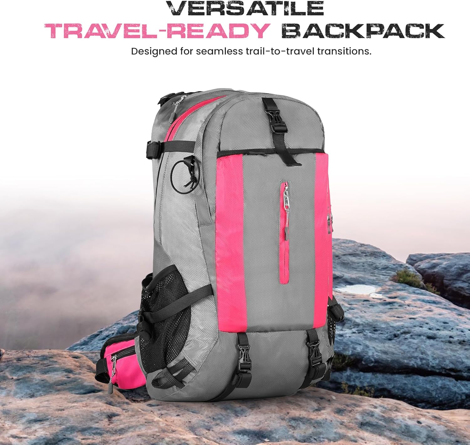 Nomad 30L Internal Frame Hiking Backpack with Rain Cover – Carry-On Compliant Travel & Daypack with Laptop Sleeve, Hydration Compatible Trekking Backpack
