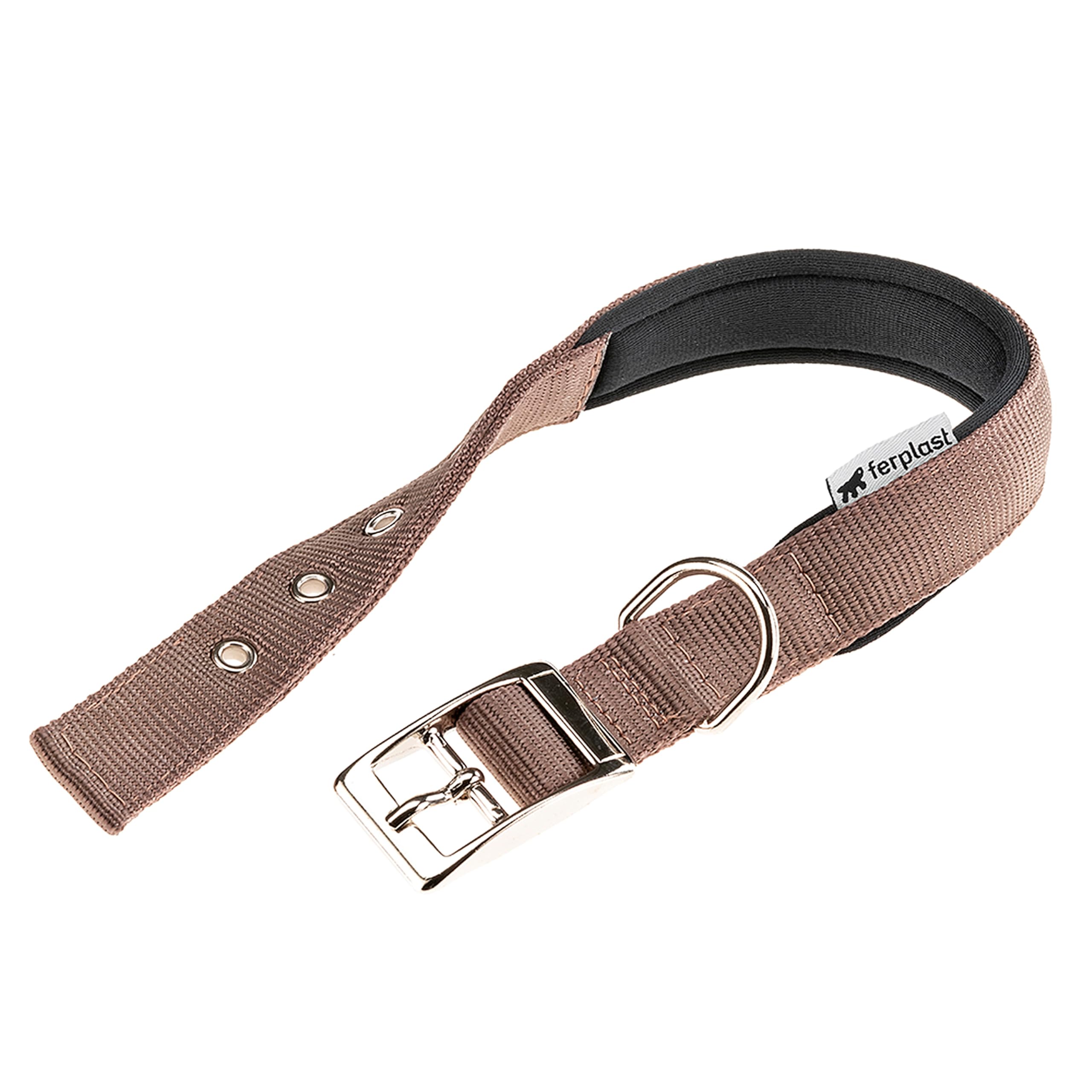 Ferplast Dog Collar Medium Large Size Dog Collar in Padded Nylon Adjustable Metal Buckle, Neck Size 34-42 cm, Brown