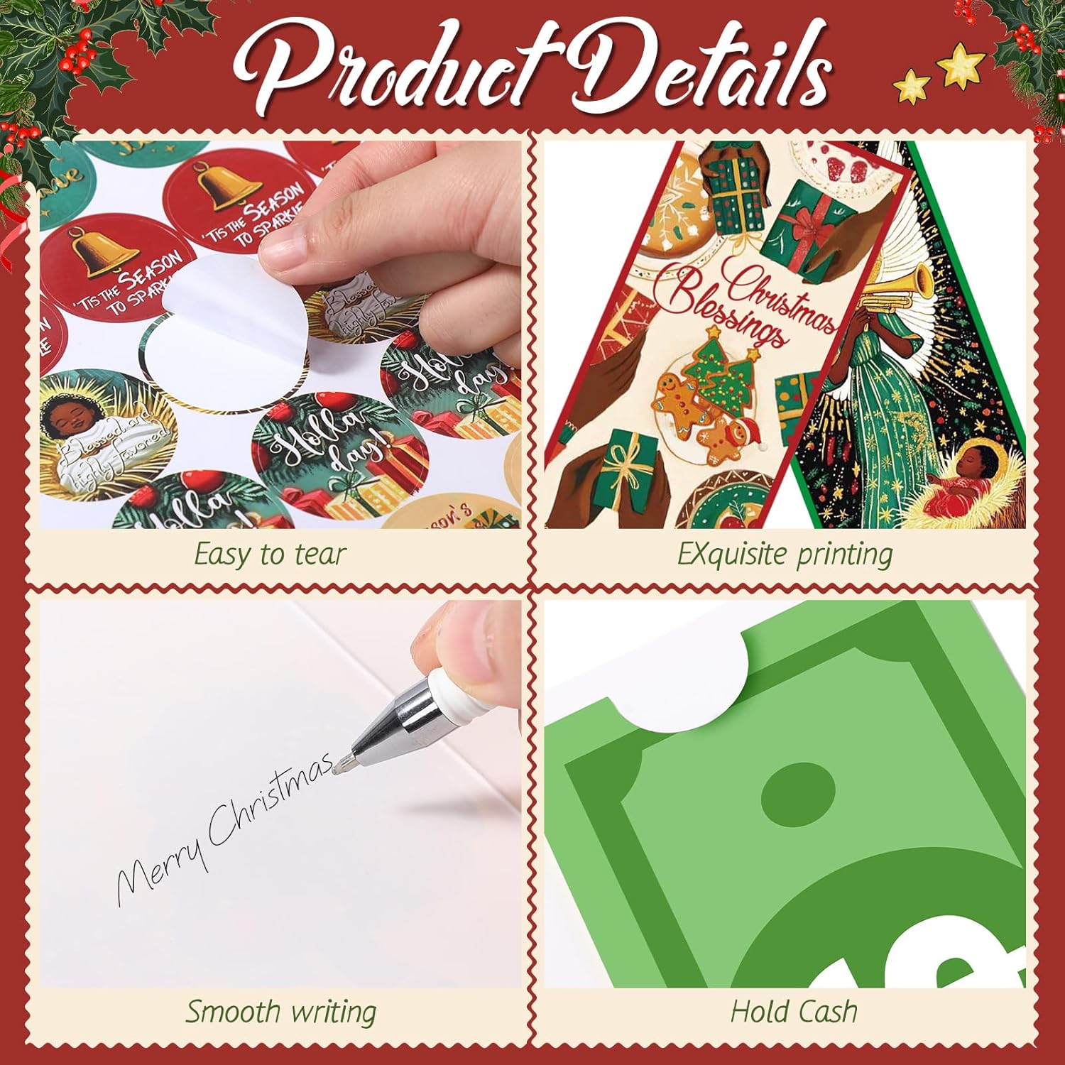 30 Sets Christmas Money Envelopes for Cash African American Money Holder Religious Envelopes Black Santa Christmas Christian Gifts with Stickers for Xmas Nativity Winter Holiday Church Favor - Image 3