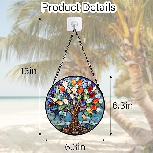 Miniatura 5 de Colorido árbol de la vida para colgar en la ventana, panel de cristal azul para decoración de cumpleaños para mujeres, hombres, esposa, tía y mamá,