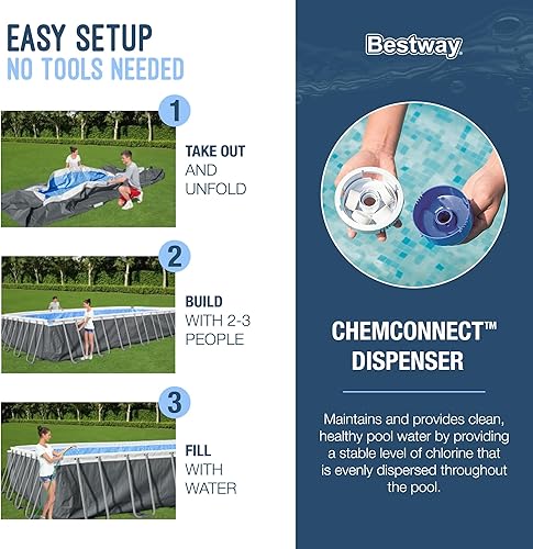Vista 38 de Bestway 56631E-BW - Juego de piscina de verano con marco ovalado de acero eléctrico sobre el suelo, bomba de filtro y escalera de seguridad, 14 x 8