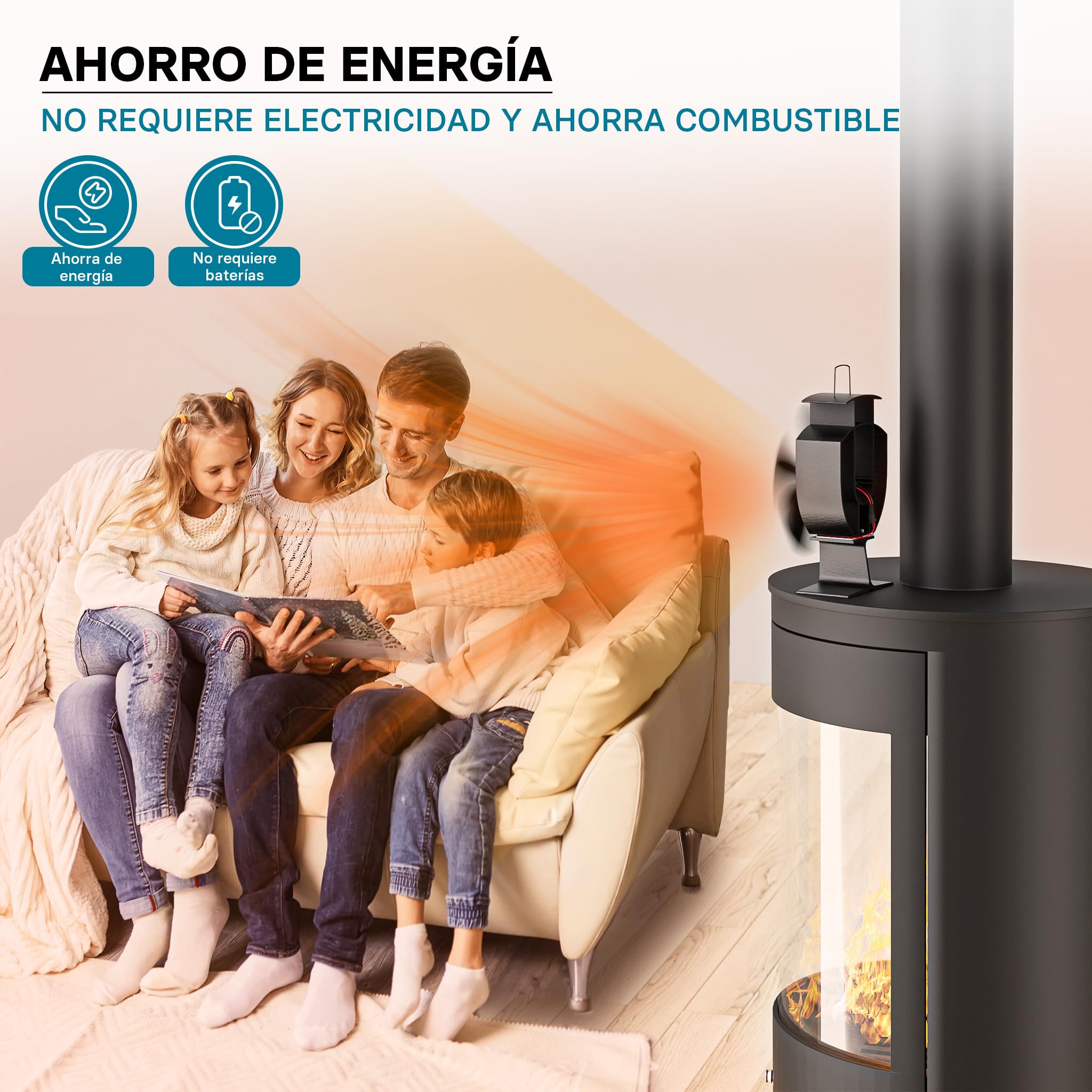 WilTec Ventilador de estufa con 4 palas ventilador de chimenea 50-300°C accionado por calor sin corriente