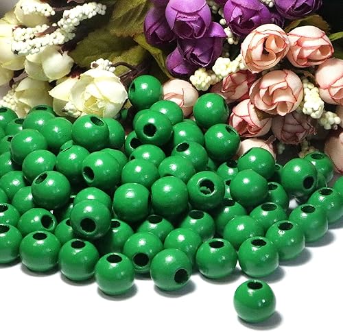 Miniatura 4 de 240 cuentas de madera verde de 0.630 in con agujeros de 0.236 pulgadas para manualidades, decoración de granja, cuentas a granel, cuentas de