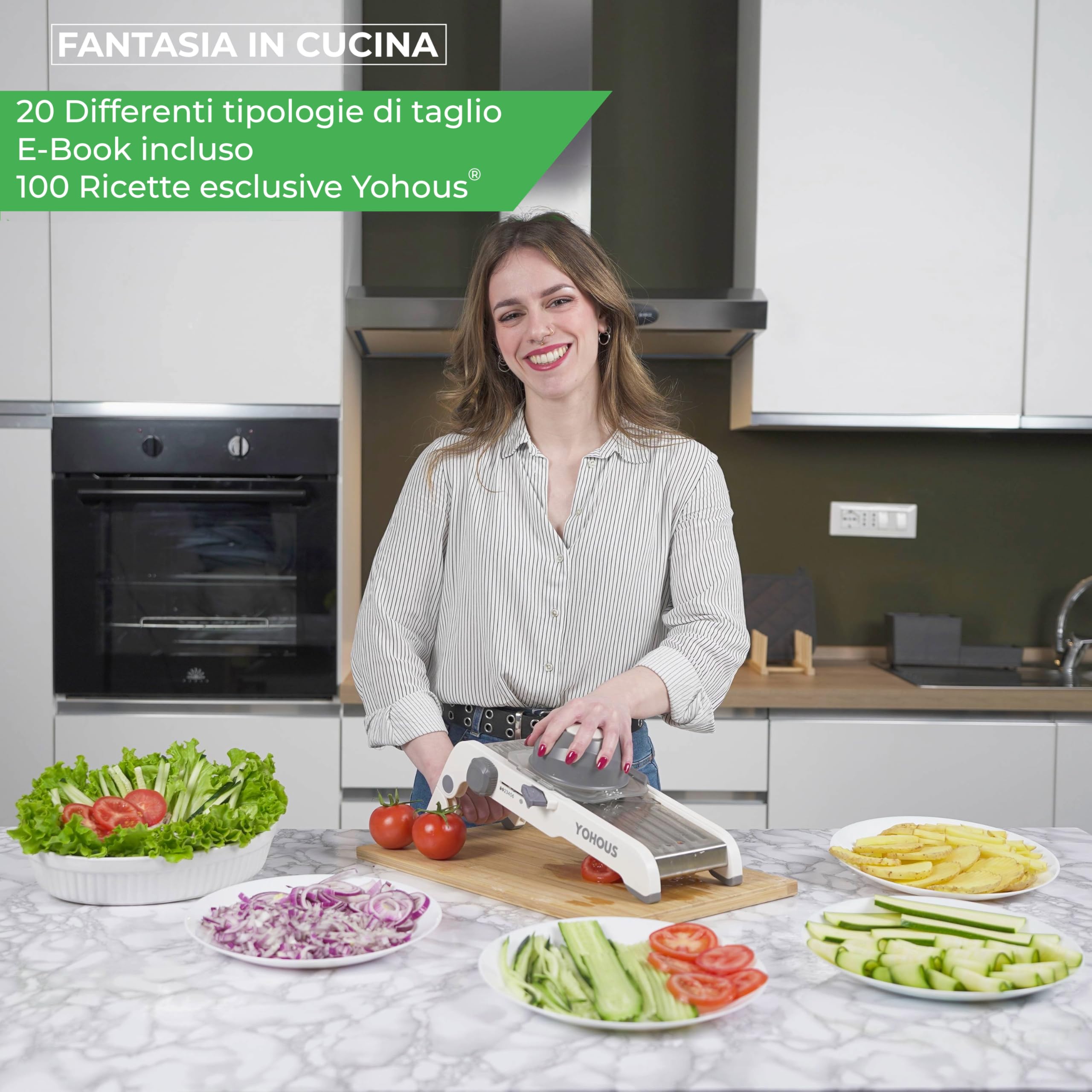 Mandolina per Verdure Professionale Regolabile - Taglia Verdure Manuale in Acciaio Inox - Affetta Verdure a Julienne, Cubetti e Fette Sottili