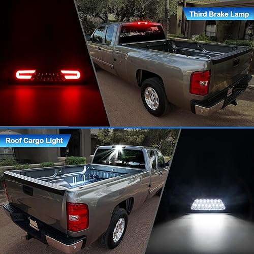Miniatura 9 de Tercera luz de freno LED compatible con Silverado Sierra 2007-2013 1500 2500 3500 1500HD 2500HD 3500HD 3 luz de freno, luz de freno central trasera,
